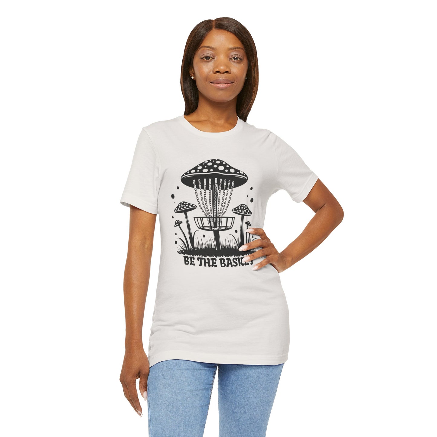 BE THE BASKET Disc Golf Mushroom Basket Black and White, Unisex Softstyle T-shirt, Disc Golf Shirt