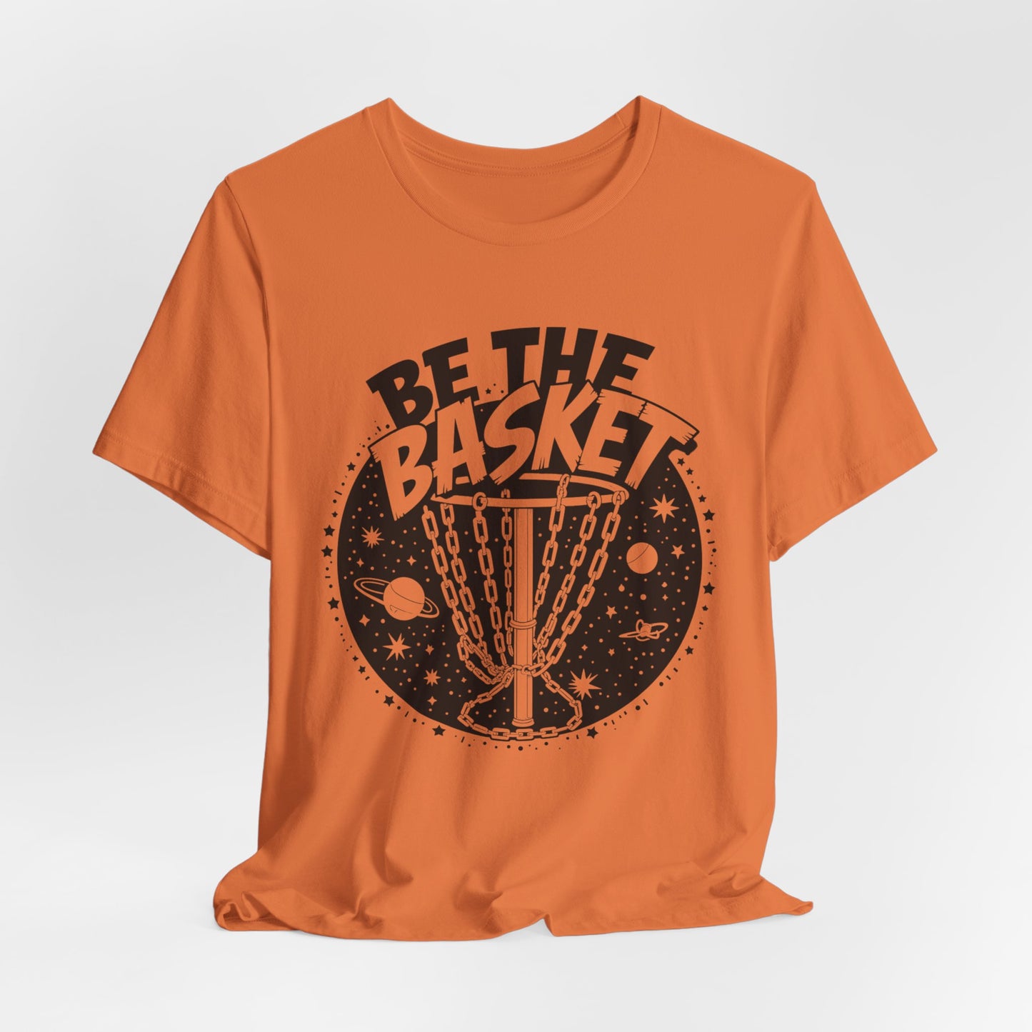 BE THE BASKET Disc Golf Space Black White 1 , Unisex T-Shirt, Disc Golf Shirt