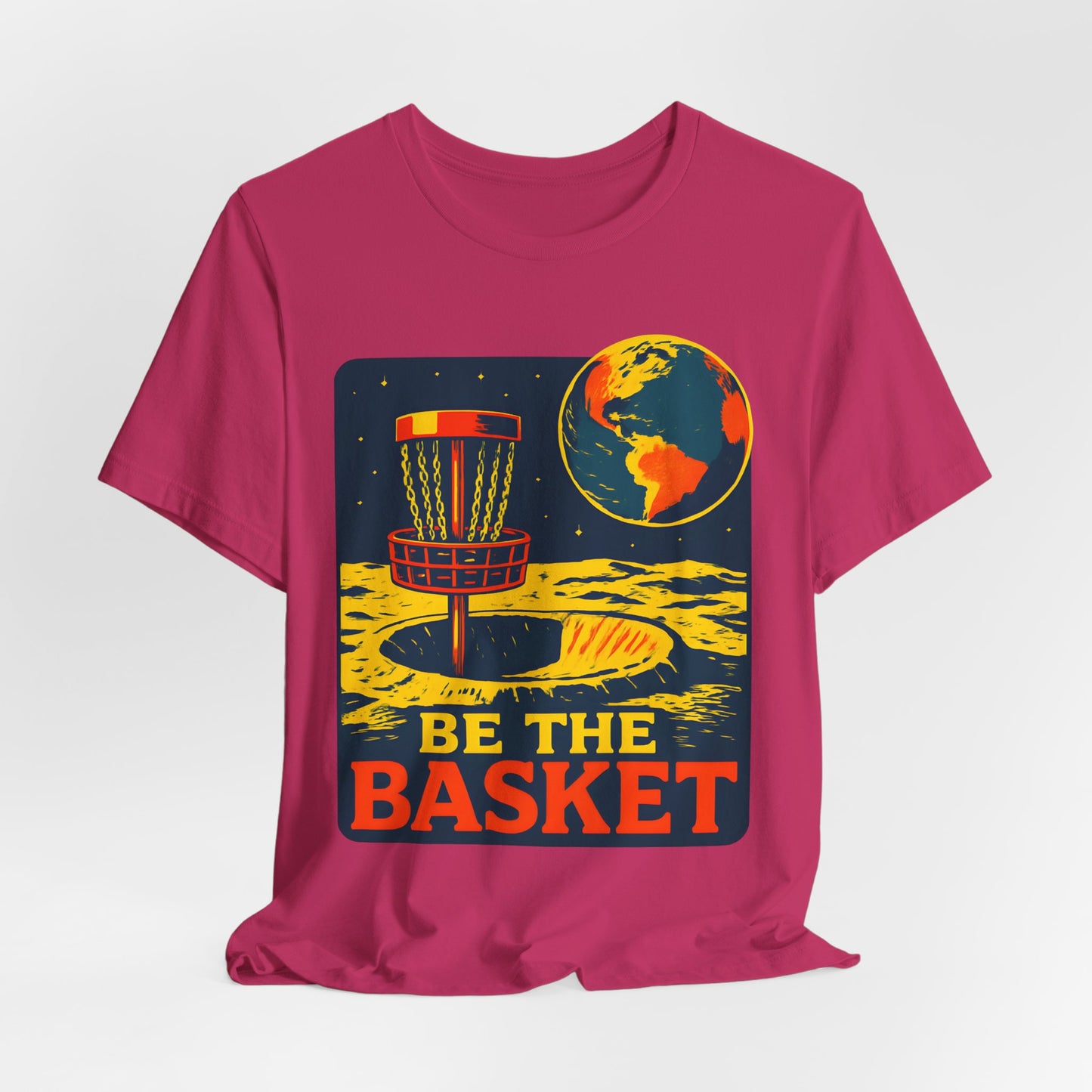 BE THE BASKET Disc Golf Moon Color 2, Unisex T-Shirt, Disc Golf Shirt