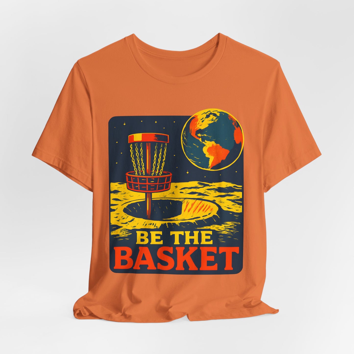 BE THE BASKET Disc Golf Moon Color 2, Unisex T-Shirt, Disc Golf Shirt
