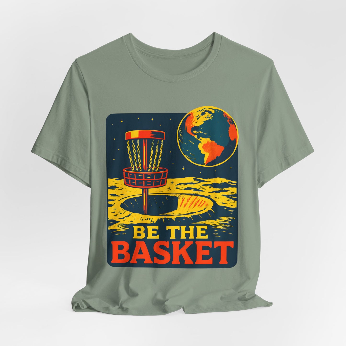 BE THE BASKET Disc Golf Moon Color 2, Unisex T-Shirt, Disc Golf Shirt