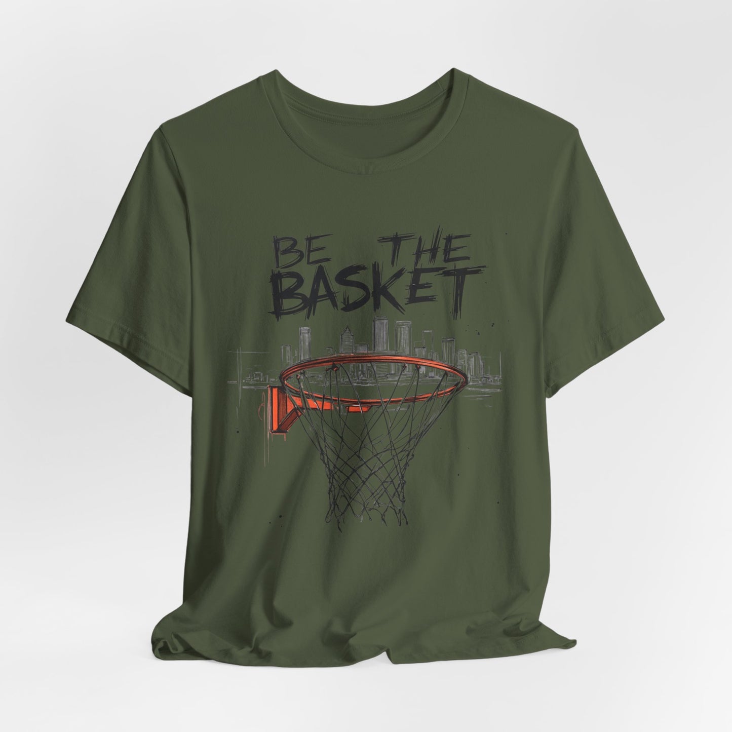 BE THE BASKET Basketball Goal Skyline Sketch, Basketball Unisex T-Shirt