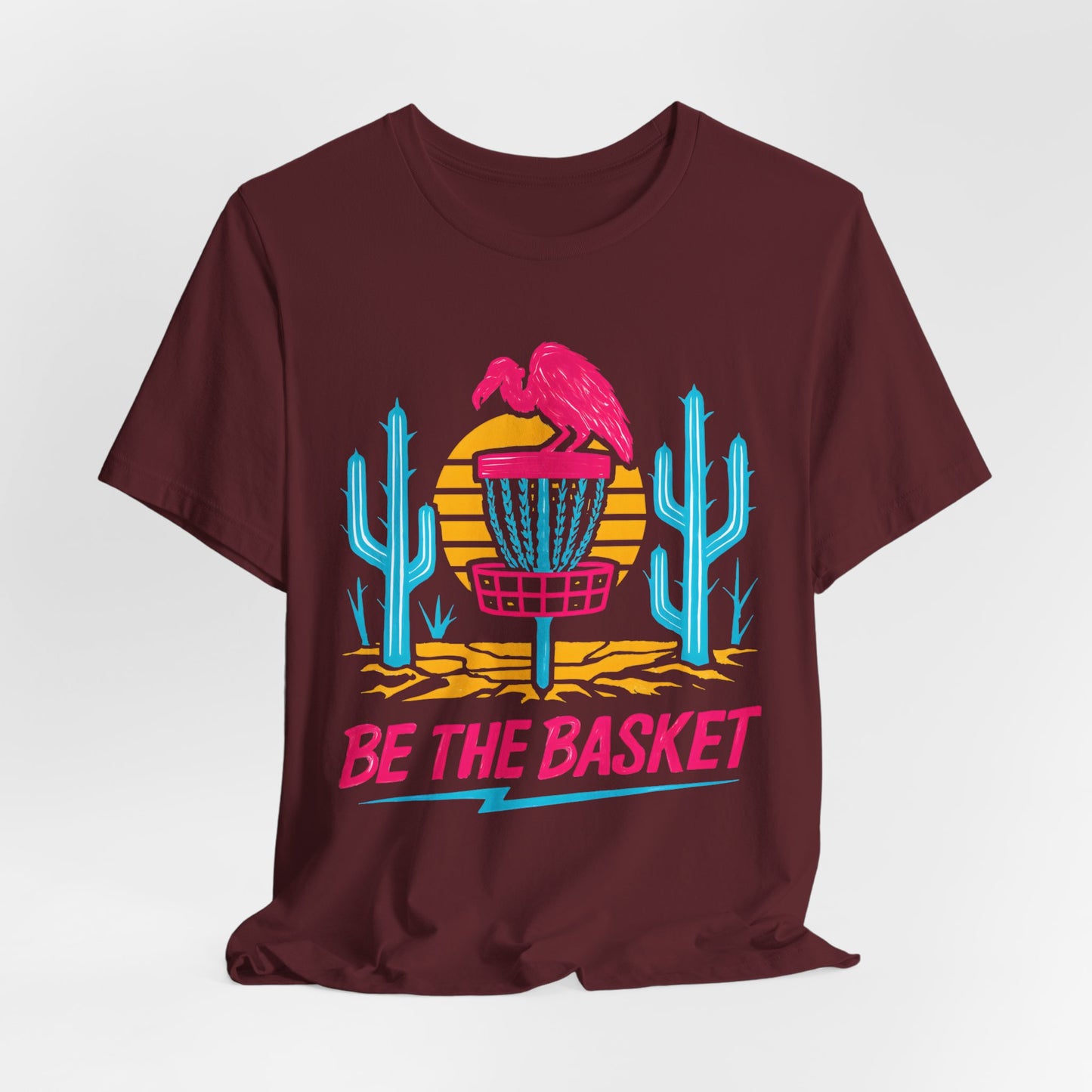 BE THE BASKET Disc Golf Neon Desert, Unisex T-Shirt, Disc Golf Shirt