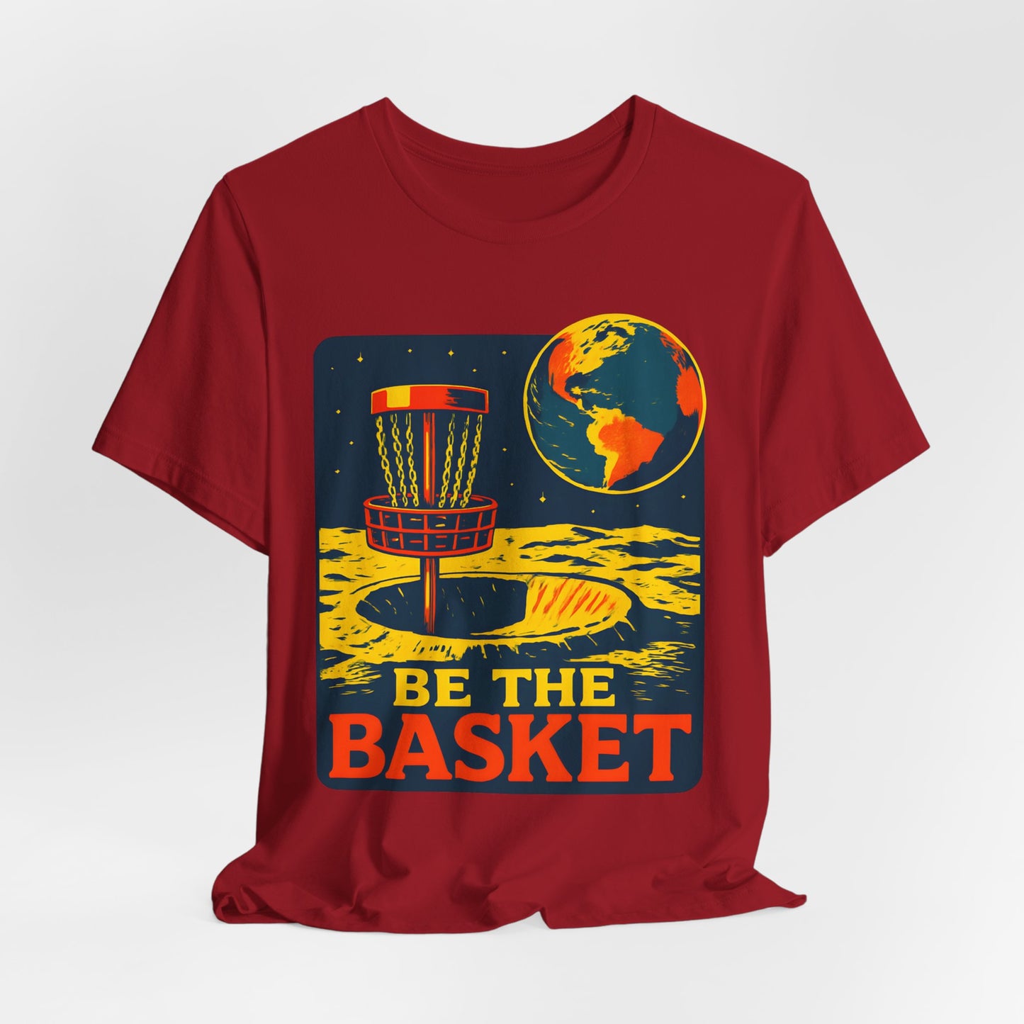 BE THE BASKET Disc Golf Moon Color 2, Unisex T-Shirt, Disc Golf Shirt