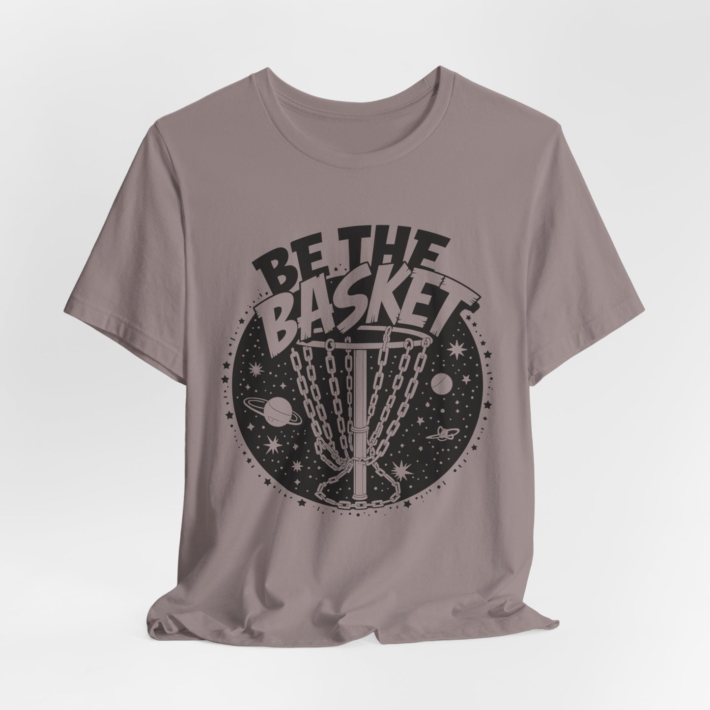 BE THE BASKET Disc Golf Space Black White 1 , Unisex T-Shirt, Disc Golf Shirt