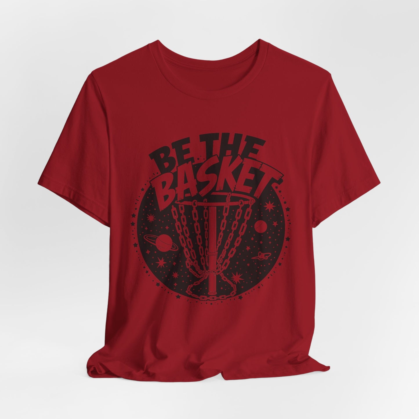 BE THE BASKET Disc Golf Space Black White 1 , Unisex T-Shirt, Disc Golf Shirt