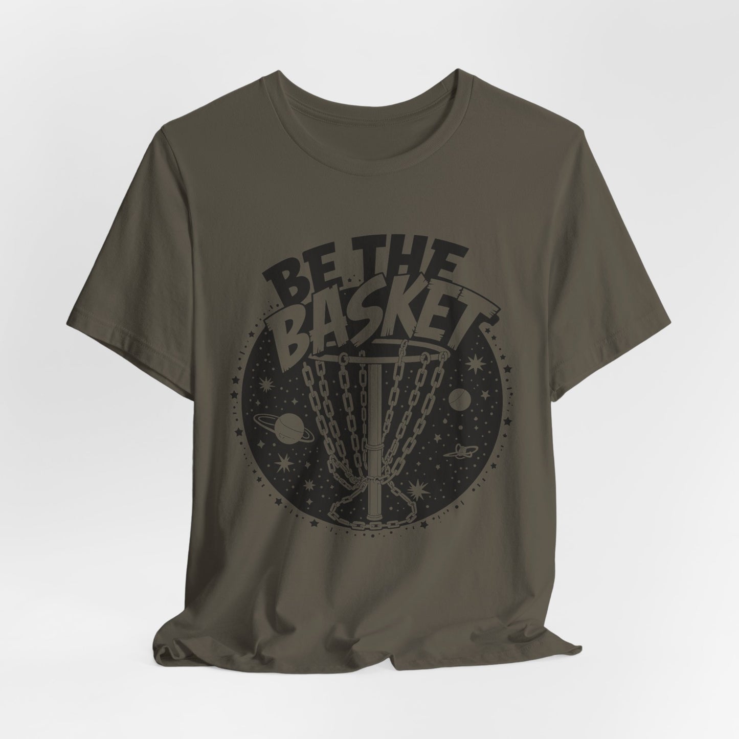 BE THE BASKET Disc Golf Space Black White 1 , Unisex T-Shirt, Disc Golf Shirt