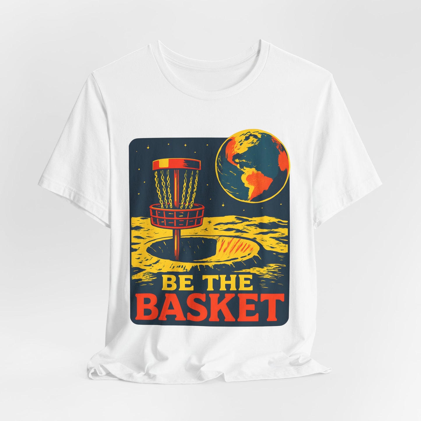 BE THE BASKET Disc Golf Moon Color 2, Unisex T-Shirt, Disc Golf Shirt