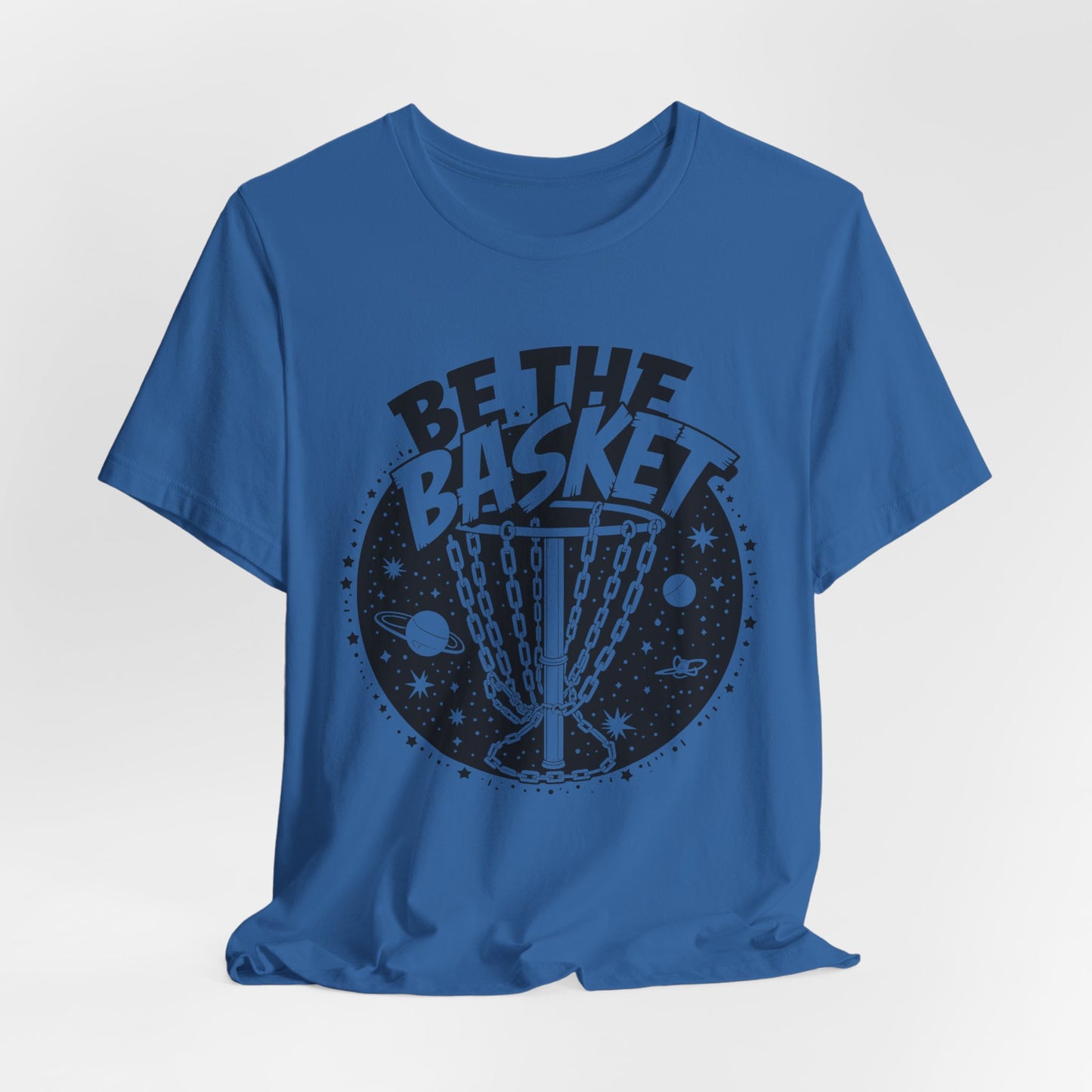 BE THE BASKET Disc Golf Space Black White 1 , Unisex T-Shirt, Disc Golf Shirt