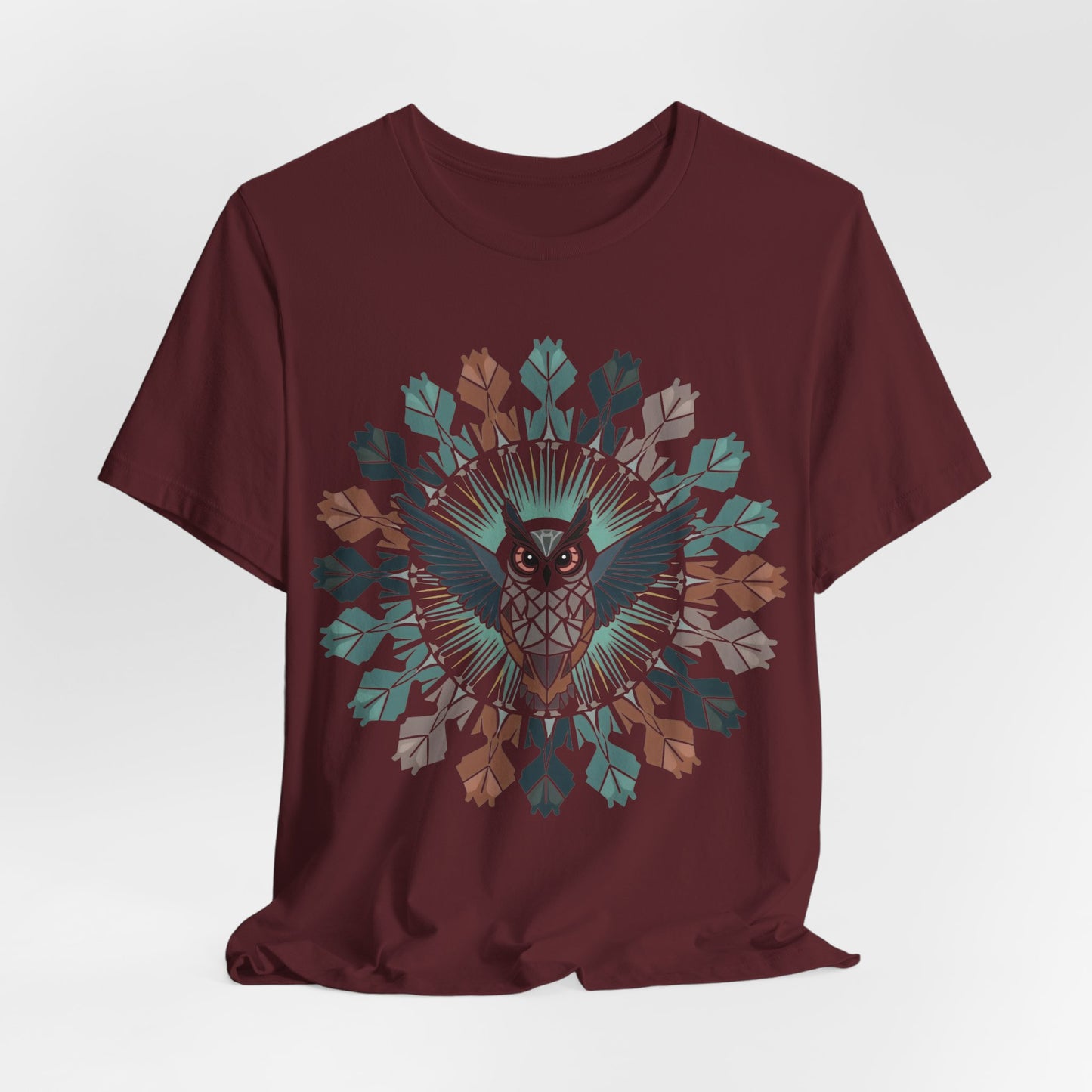 Geo Owl Mandala, Unisex Short Sleeve Tee - Nature Inspired Design