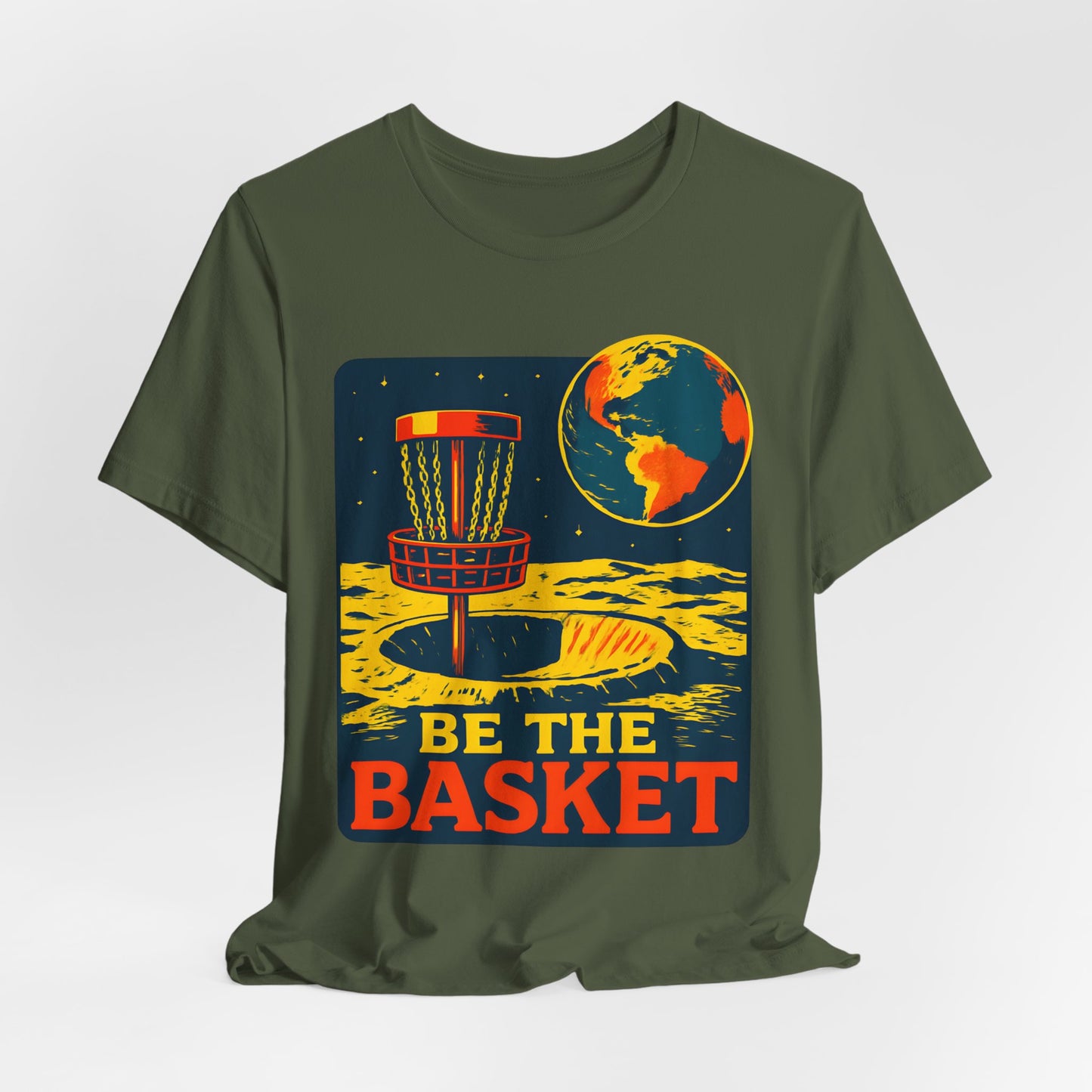 BE THE BASKET Disc Golf Moon Color 2, Unisex T-Shirt, Disc Golf Shirt