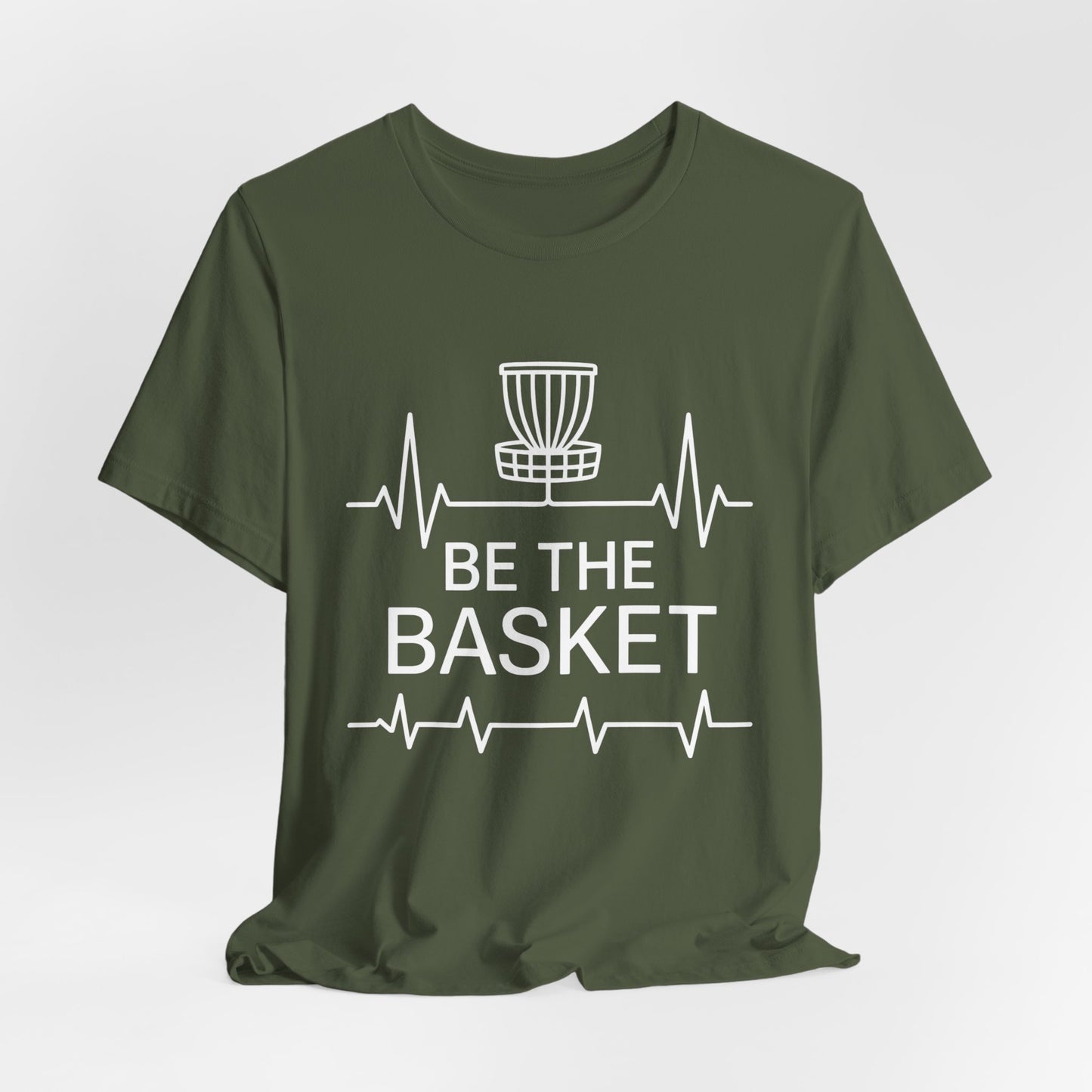 BE THE BASKET Disc Golf Heartbeat White , Unisex T-Shirt, Disc Golf Shirt