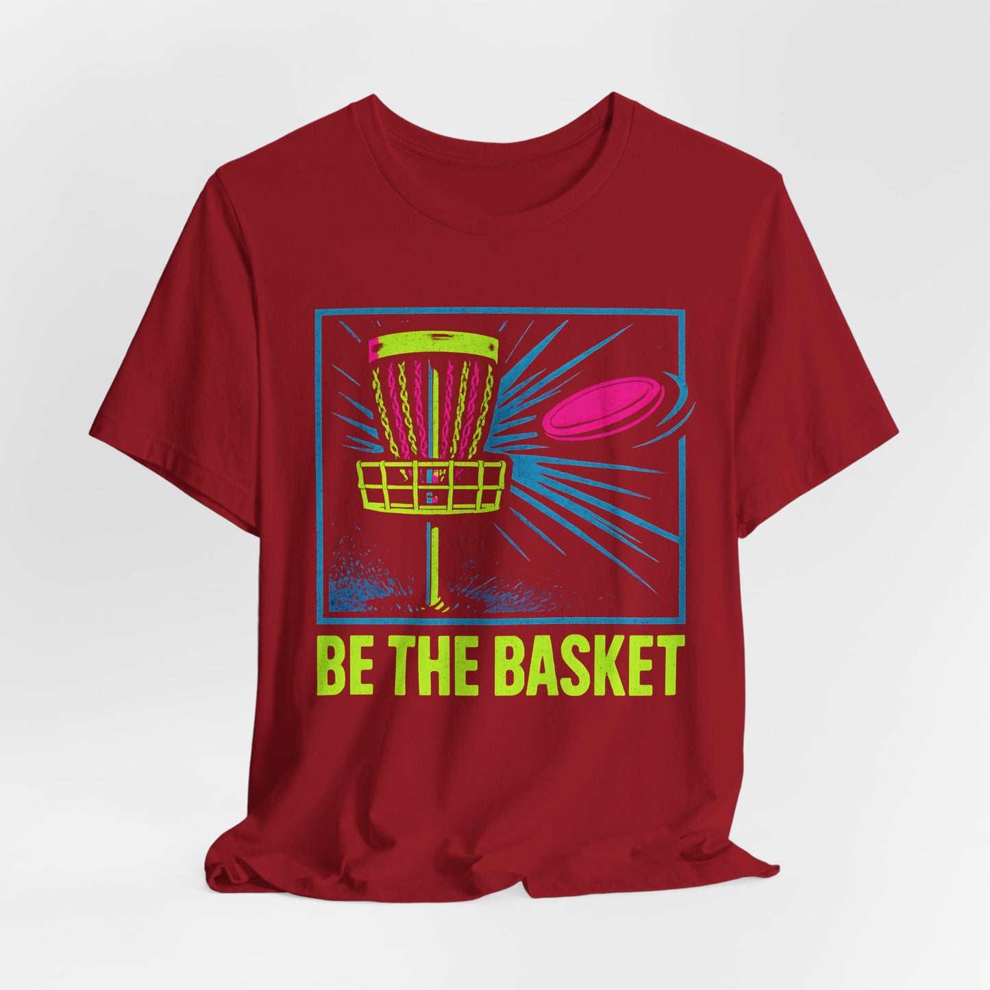 BE THE BASKET Disc Golf Basket Colorful Distressed 3, Unisex T-Shirt, Disc Golf Shirt