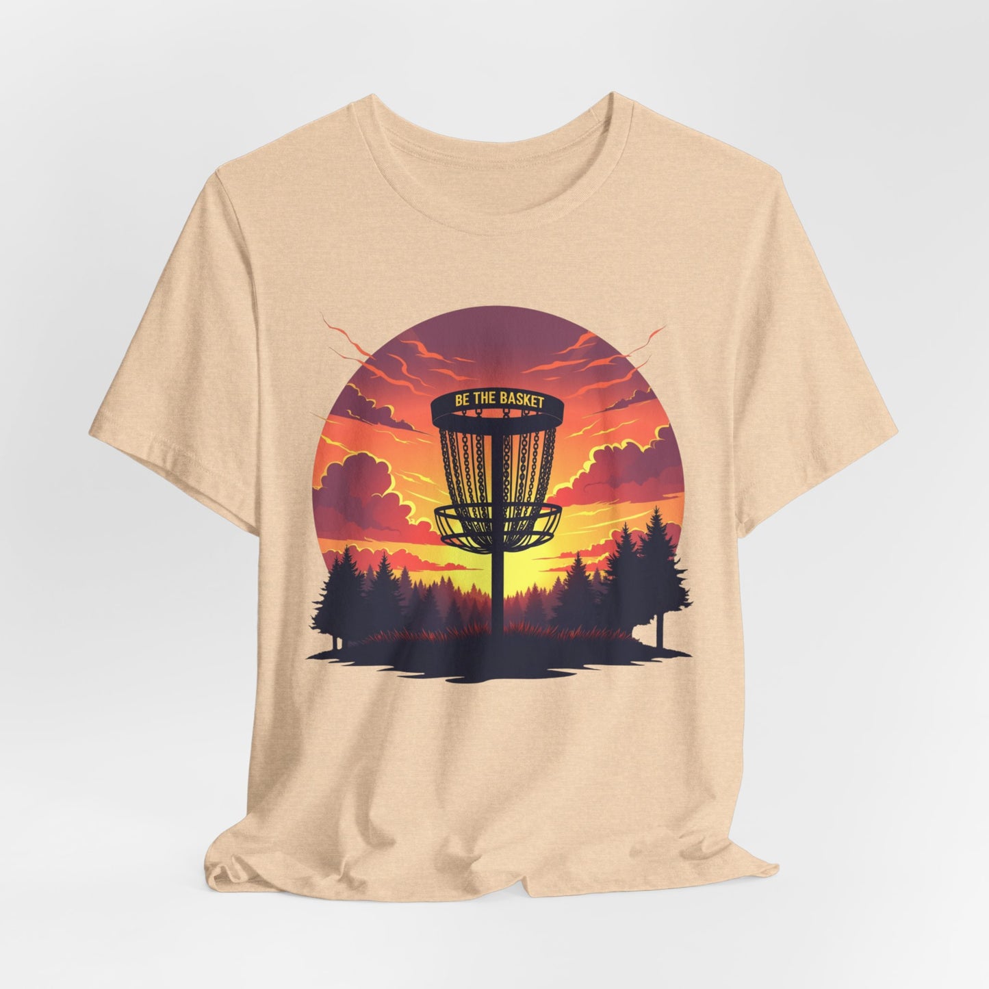 BE THE BASKET Disc Golf Sunset 2 Design, Unisex T-Shirt, Disc Golf Shirt
