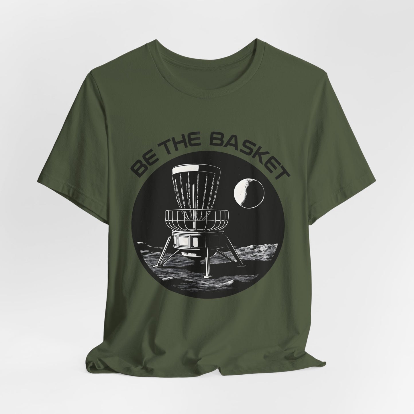 BE THE BASKET Disc Golf Moon Black and White, Unisex T-Shirt, Disc Golf Shirt