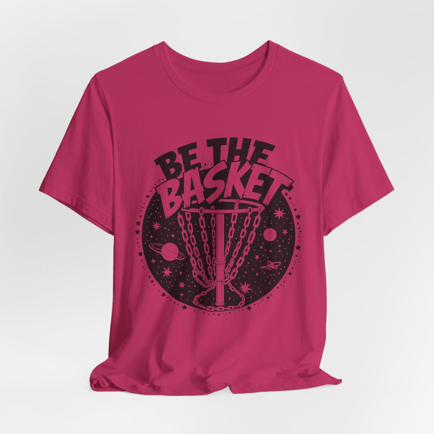 BE THE BASKET Disc Golf Space Black White 1 , Unisex T-Shirt, Disc Golf Shirt