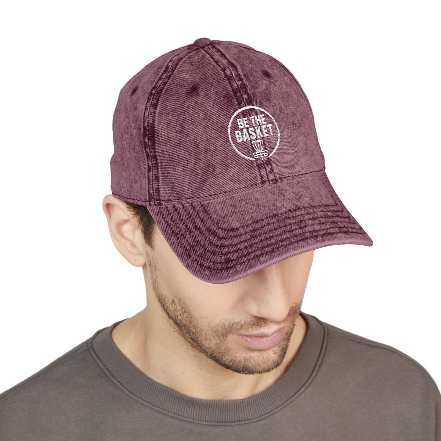 BE THE BASKET Disc Golf Basket Logo Embroidered Retro Dad Hat