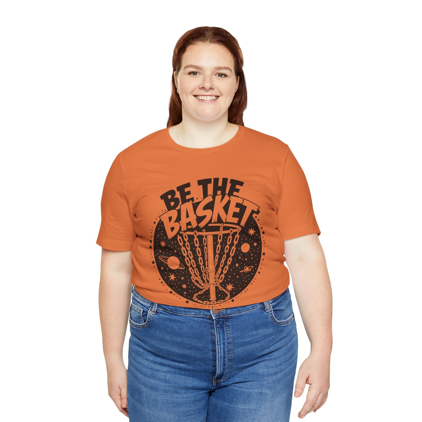 BE THE BASKET Disc Golf Space Black White 1 , Unisex T-Shirt, Disc Golf Shirt