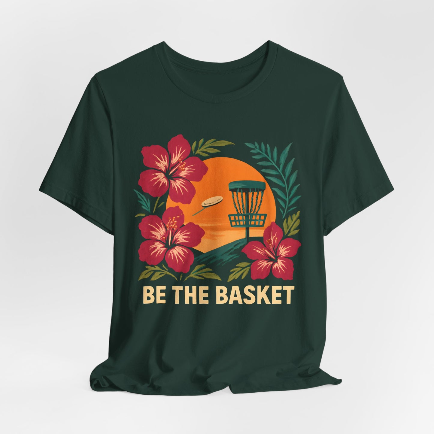 BE THE BASKET Disc Golf Basket Hawaiian 1, Unisex T-Shirt, Disc Golf Shirt