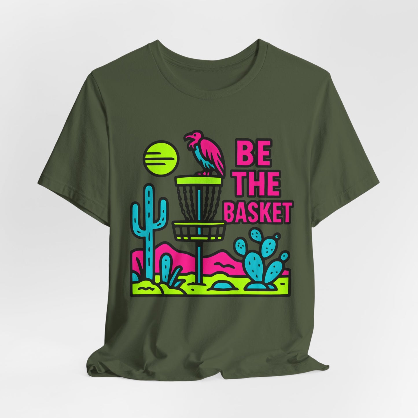BE THE BASKET Disc Golf Neon Desert 2, Unisex T-Shirt, Disc Golf Shirt