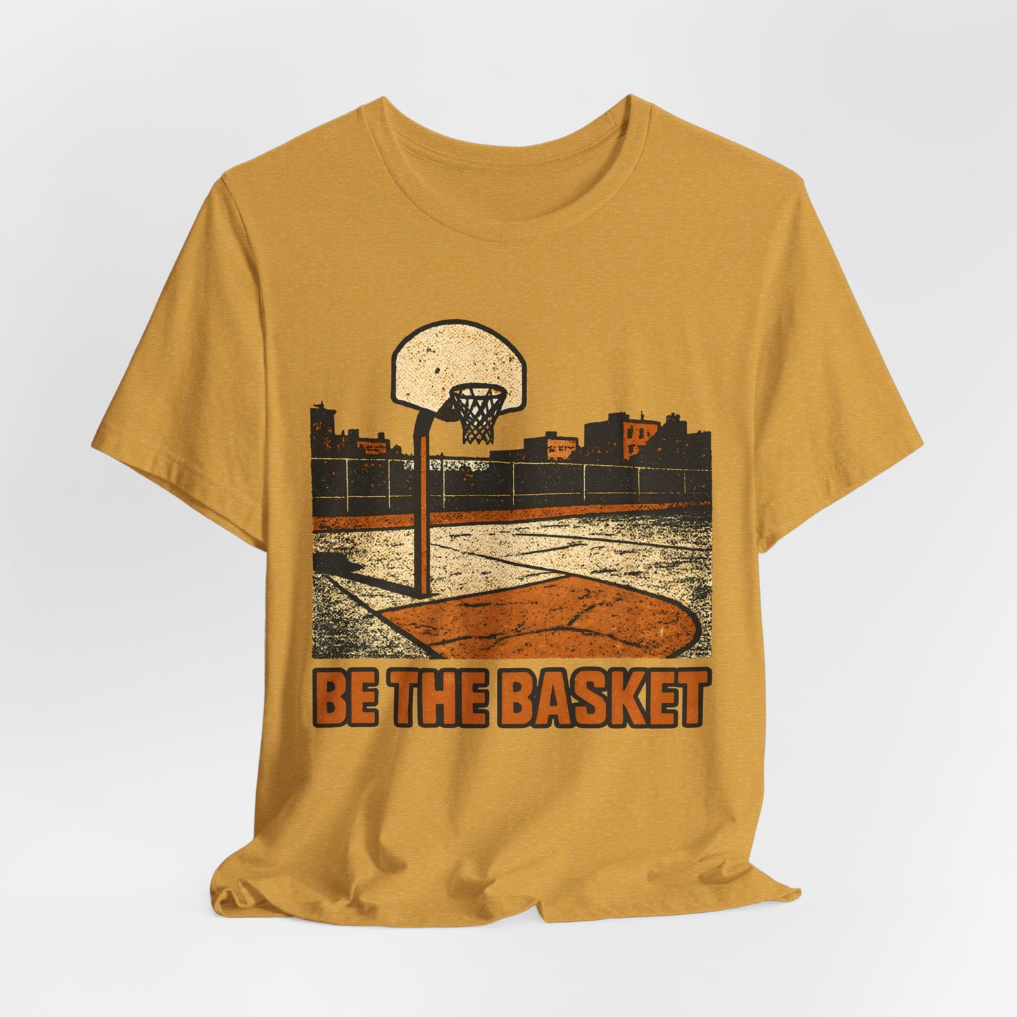BE THE BASKET Basketball Goal City Distressed Orange 2, Unisex T-Shirt, Disc Golf Shirt