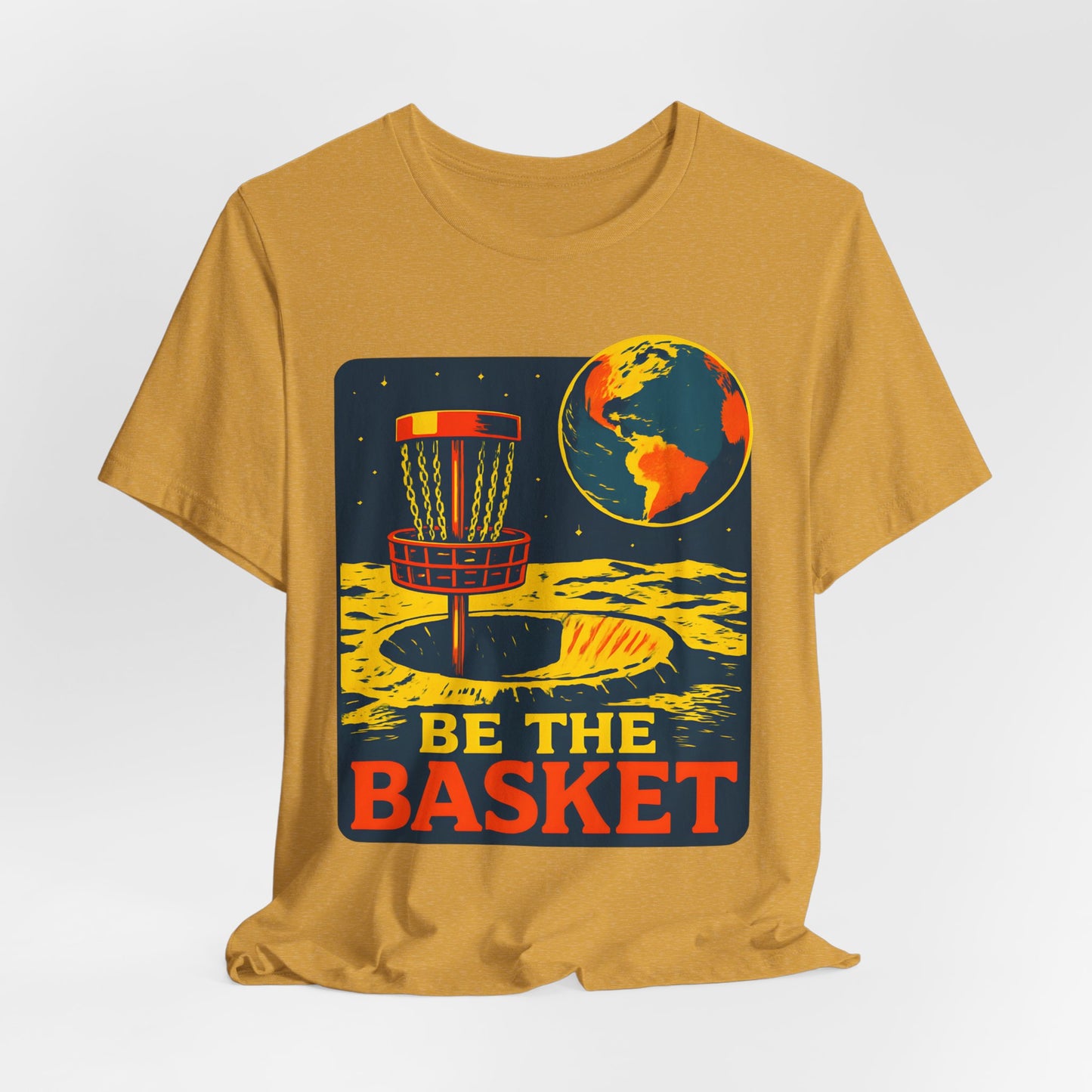 BE THE BASKET Disc Golf Moon Color 2, Unisex T-Shirt, Disc Golf Shirt