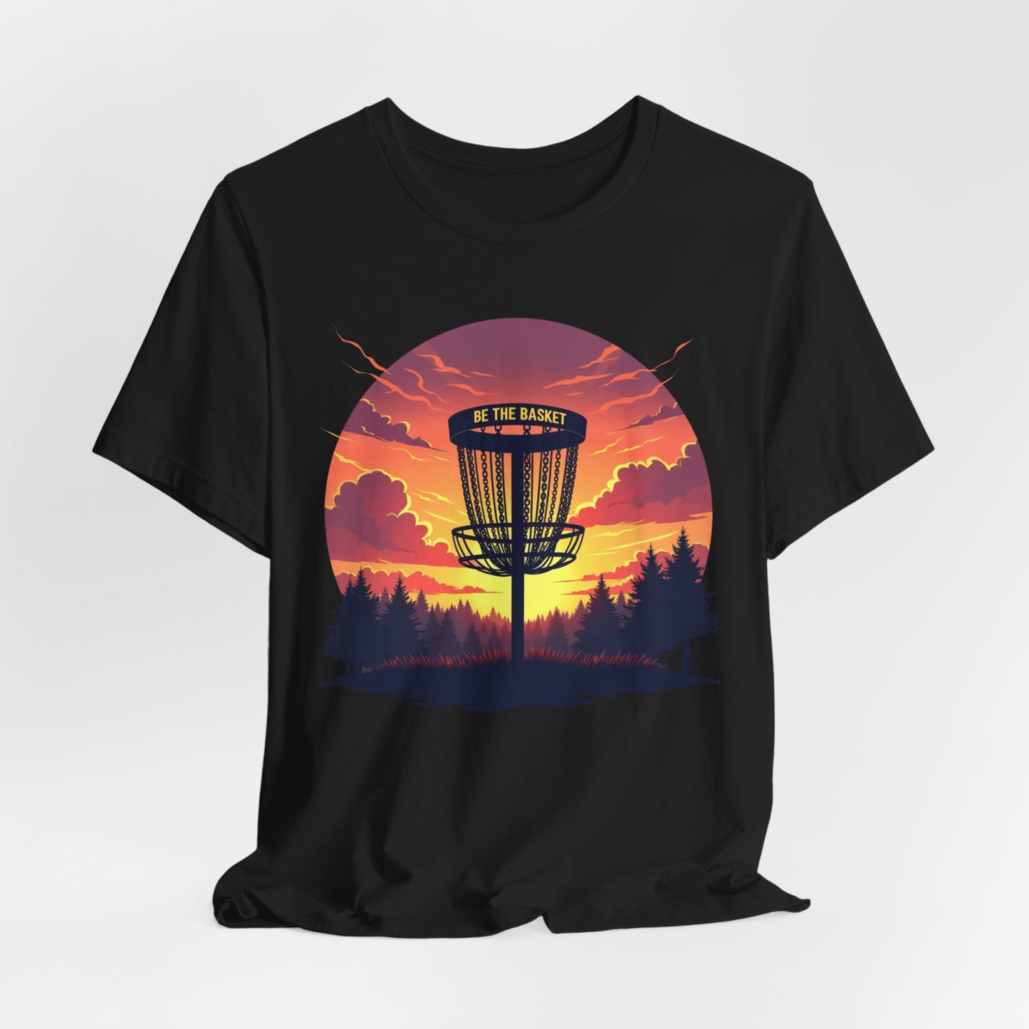 BE THE BASKET Disc Golf Sunset 2 Design, Unisex T-Shirt, Disc Golf Shirt