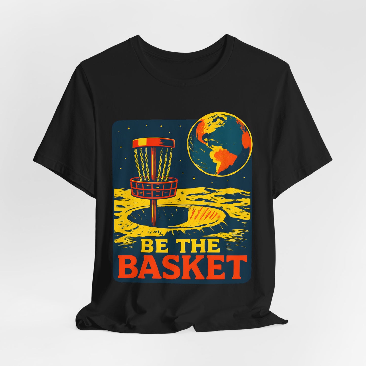 BE THE BASKET Disc Golf Moon Color 2, Unisex T-Shirt, Disc Golf Shirt