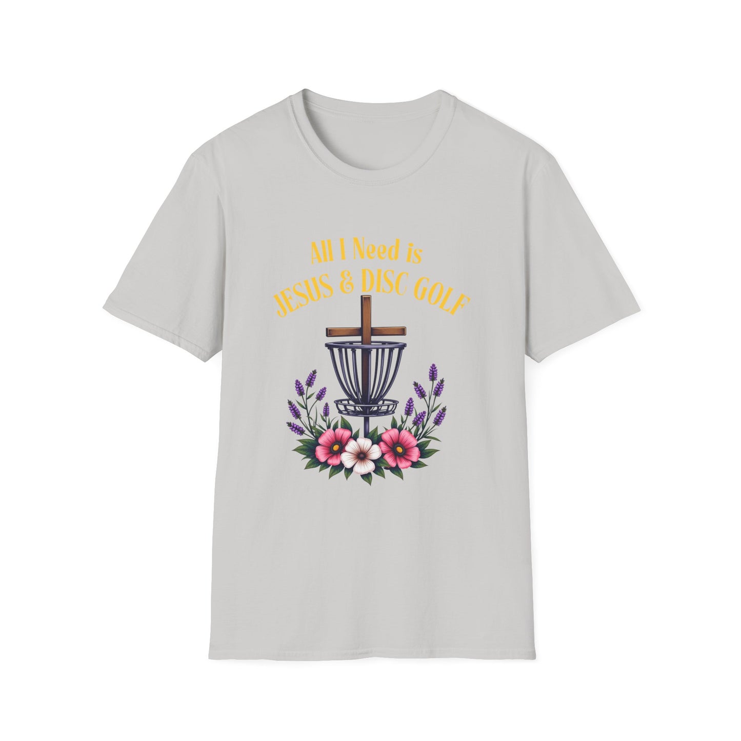 All I Need Is Jesus & Disc Golf Softstyle T-Shirt, JESUS and DISC GOLF Gold