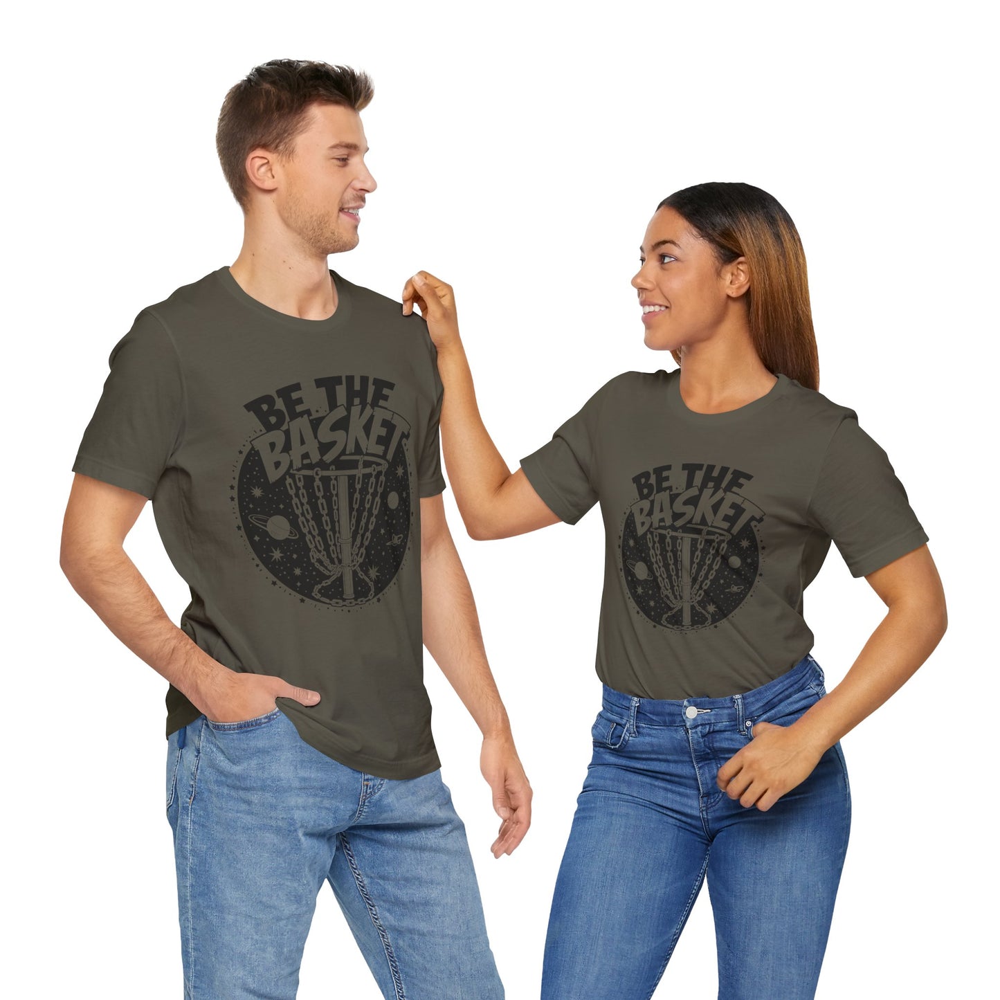 BE THE BASKET Disc Golf Space Black White 1 , Unisex T-Shirt, Disc Golf Shirt