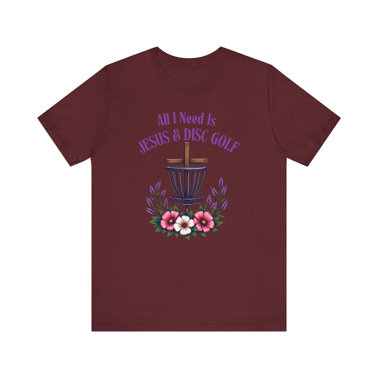 All I Need Is Jesus & Disc Golf Softstyle Unisex T-Shirt, JESUS and DISC GOLF, Purple