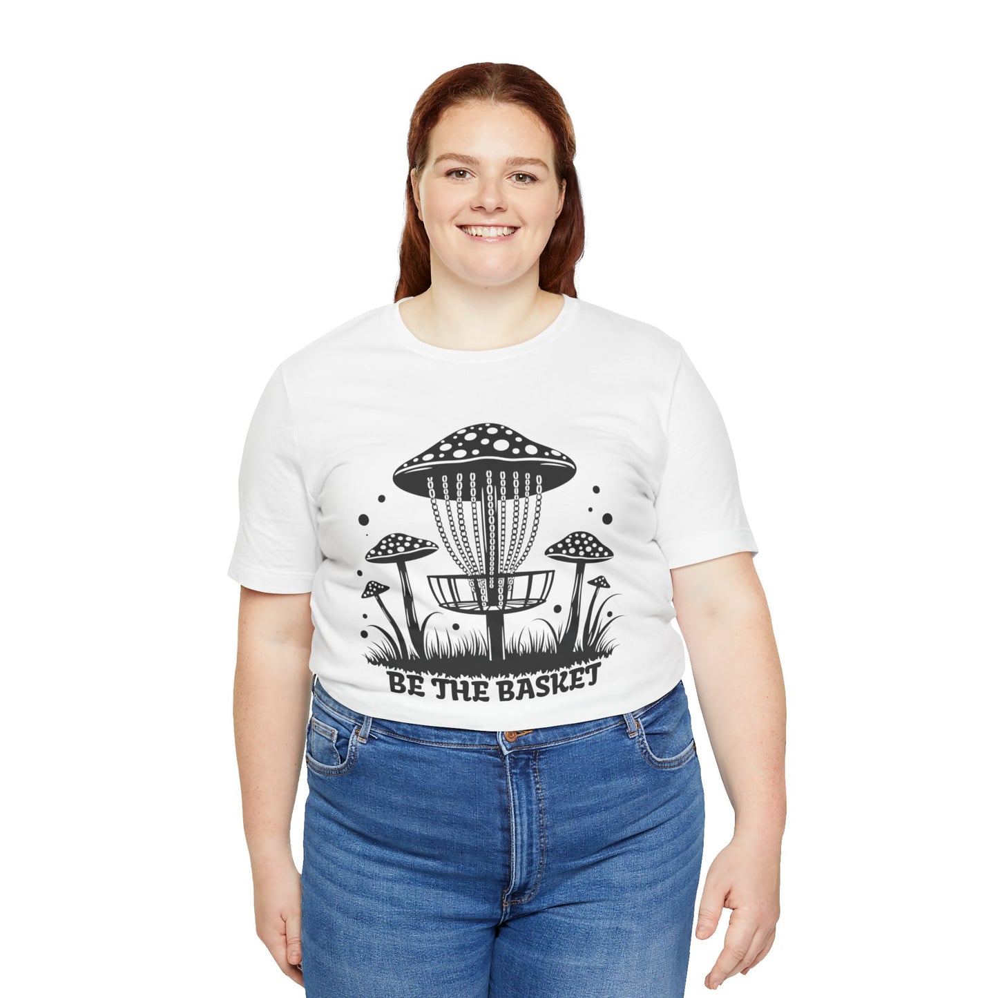 BE THE BASKET Disc Golf Mushroom Basket Black and White, Unisex Softstyle T-shirt, Disc Golf Shirt