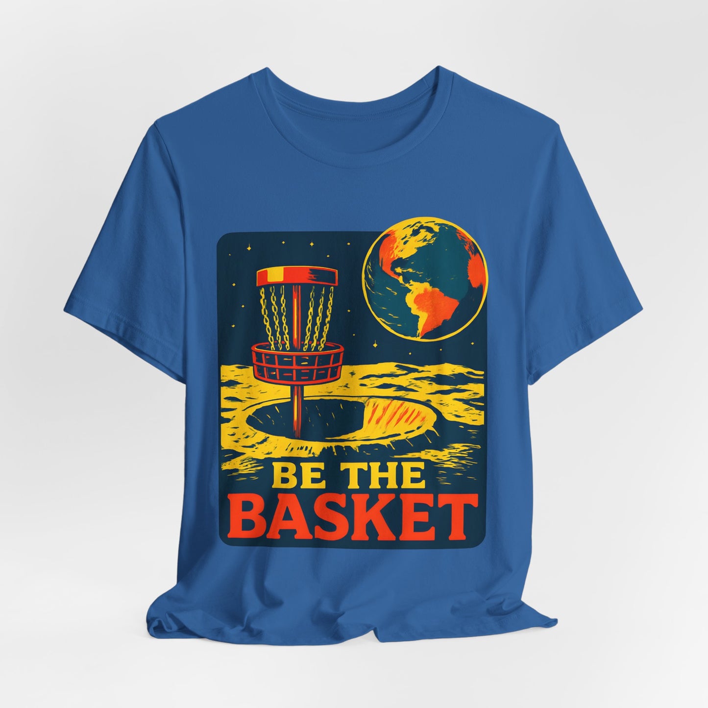 BE THE BASKET Disc Golf Moon Color 2, Unisex T-Shirt, Disc Golf Shirt