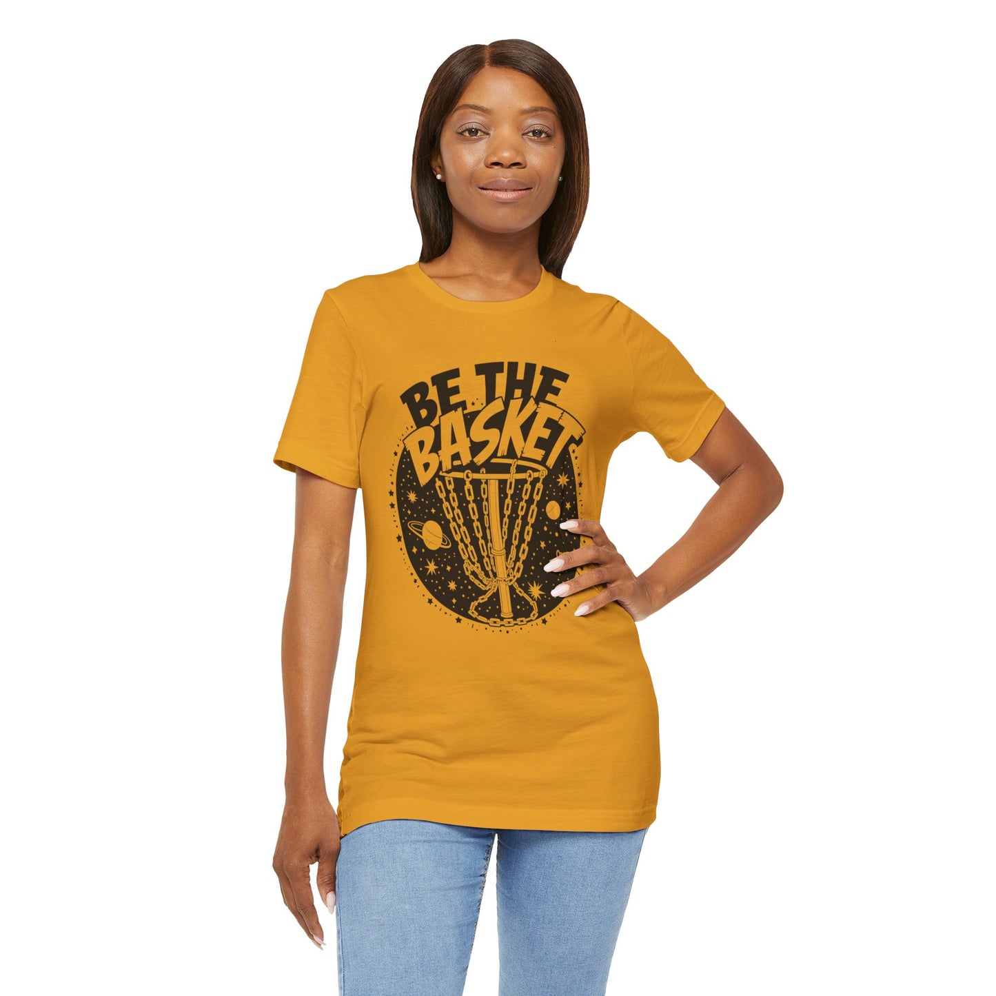 BE THE BASKET Disc Golf Space Black White 1 , Unisex T-Shirt, Disc Golf Shirt