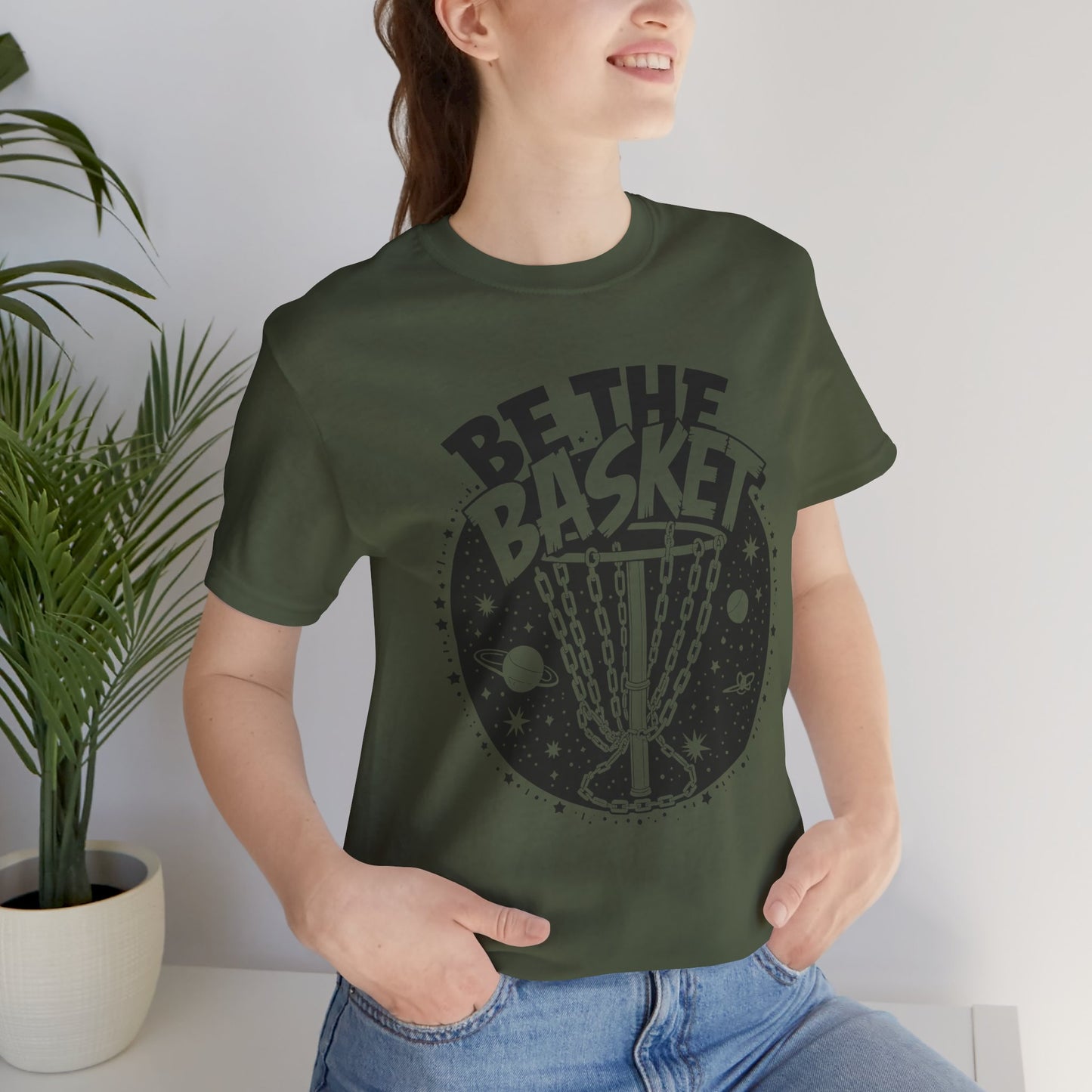 BE THE BASKET Disc Golf Space Black White 1 , Unisex T-Shirt, Disc Golf Shirt