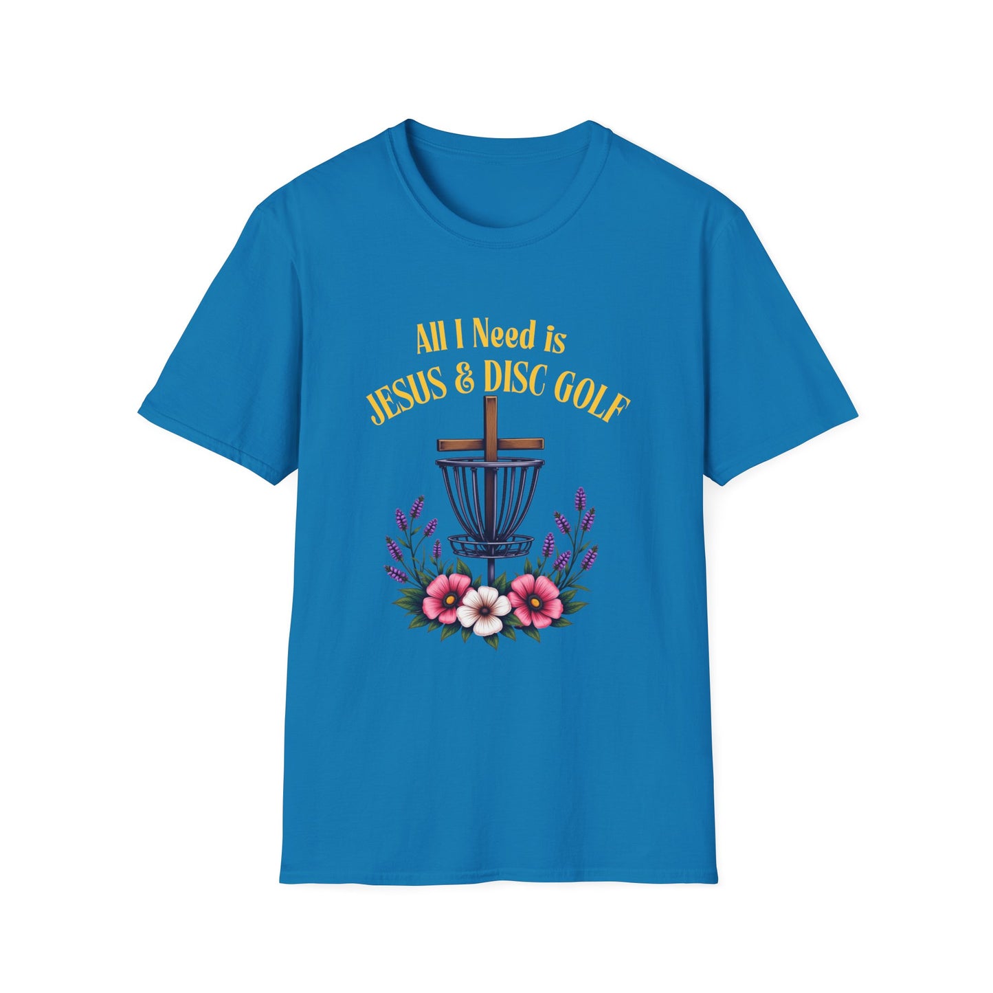 All I Need Is Jesus & Disc Golf Softstyle T-Shirt, JESUS and DISC GOLF Gold