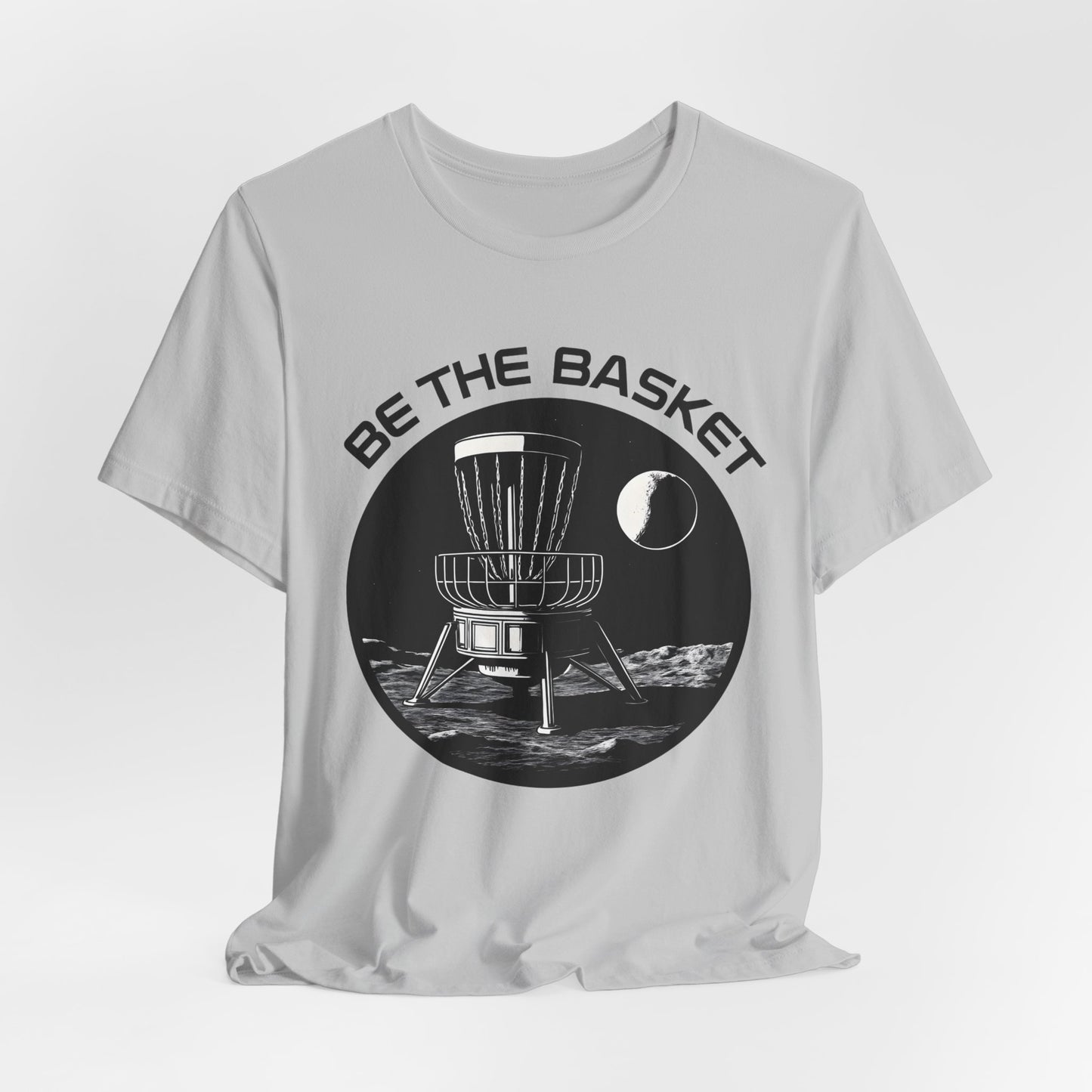 BE THE BASKET Disc Golf Moon Black and White, Unisex T-Shirt, Disc Golf Shirt
