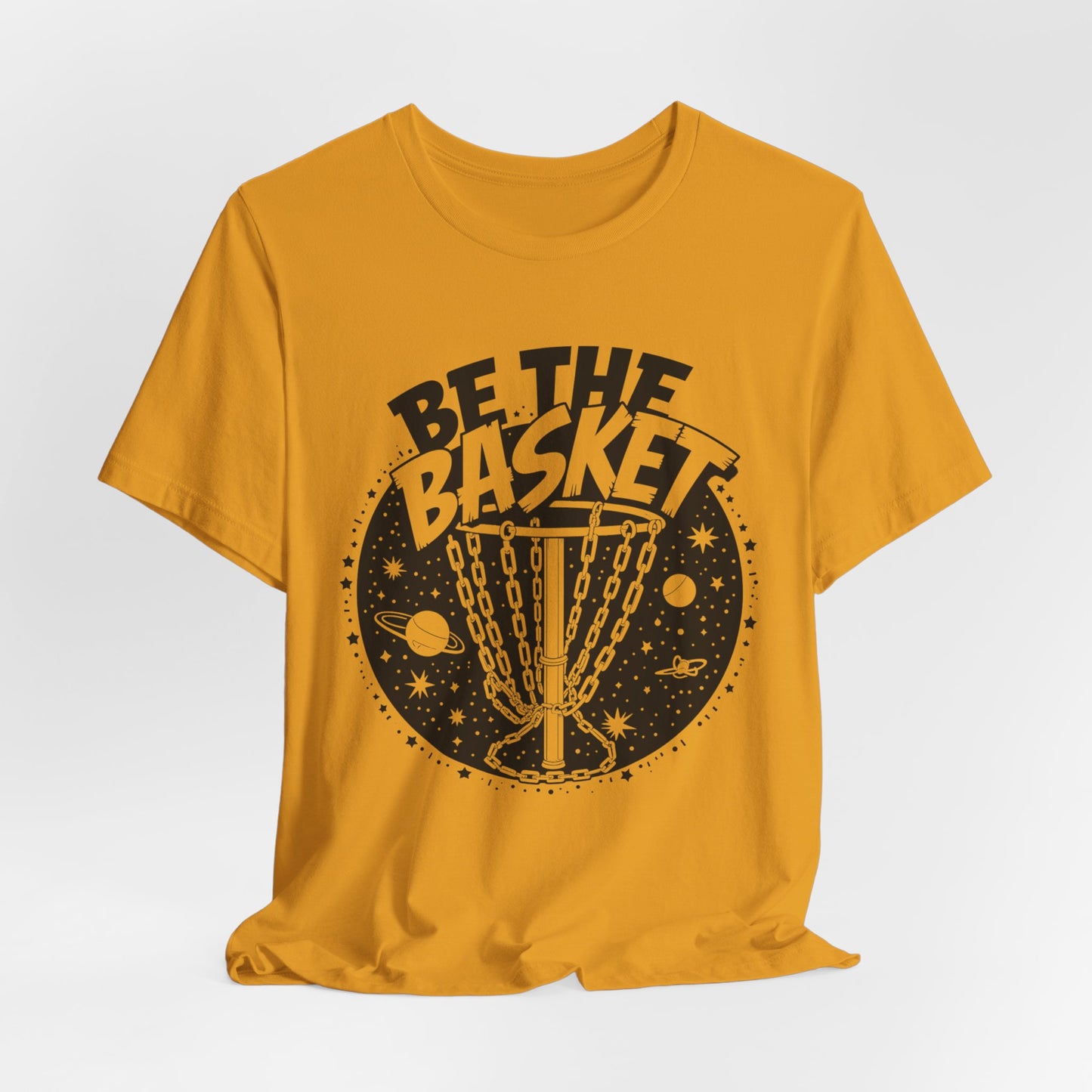 BE THE BASKET Disc Golf Space Black White 1 , Unisex T-Shirt, Disc Golf Shirt