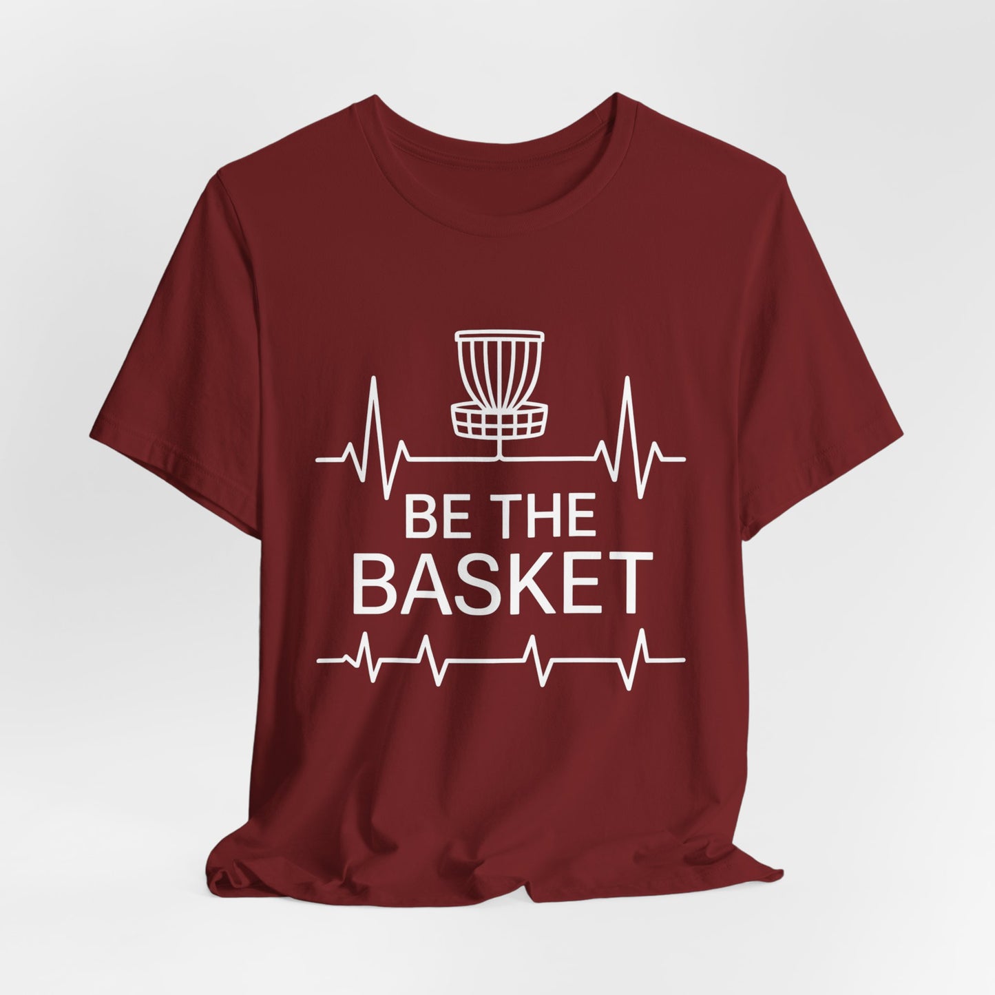 BE THE BASKET Disc Golf Heartbeat White , Unisex T-Shirt, Disc Golf Shirt