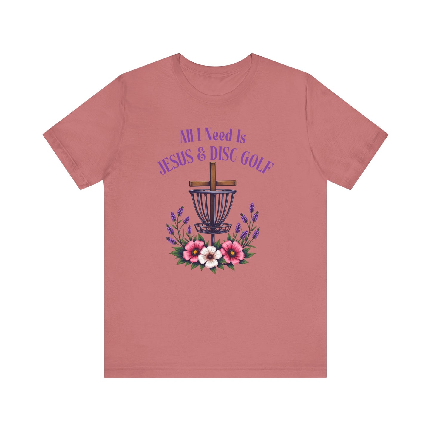 All I Need Is Jesus & Disc Golf Softstyle Unisex T-Shirt, JESUS and DISC GOLF, Purple