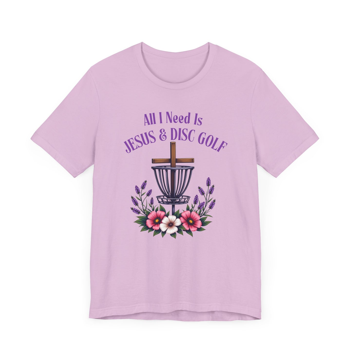 All I Need Is Jesus & Disc Golf Softstyle Unisex T-Shirt, JESUS and DISC GOLF, Purple
