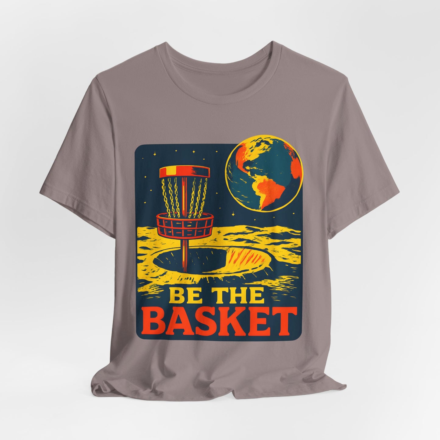 BE THE BASKET Disc Golf Moon Color 2, Unisex T-Shirt, Disc Golf Shirt