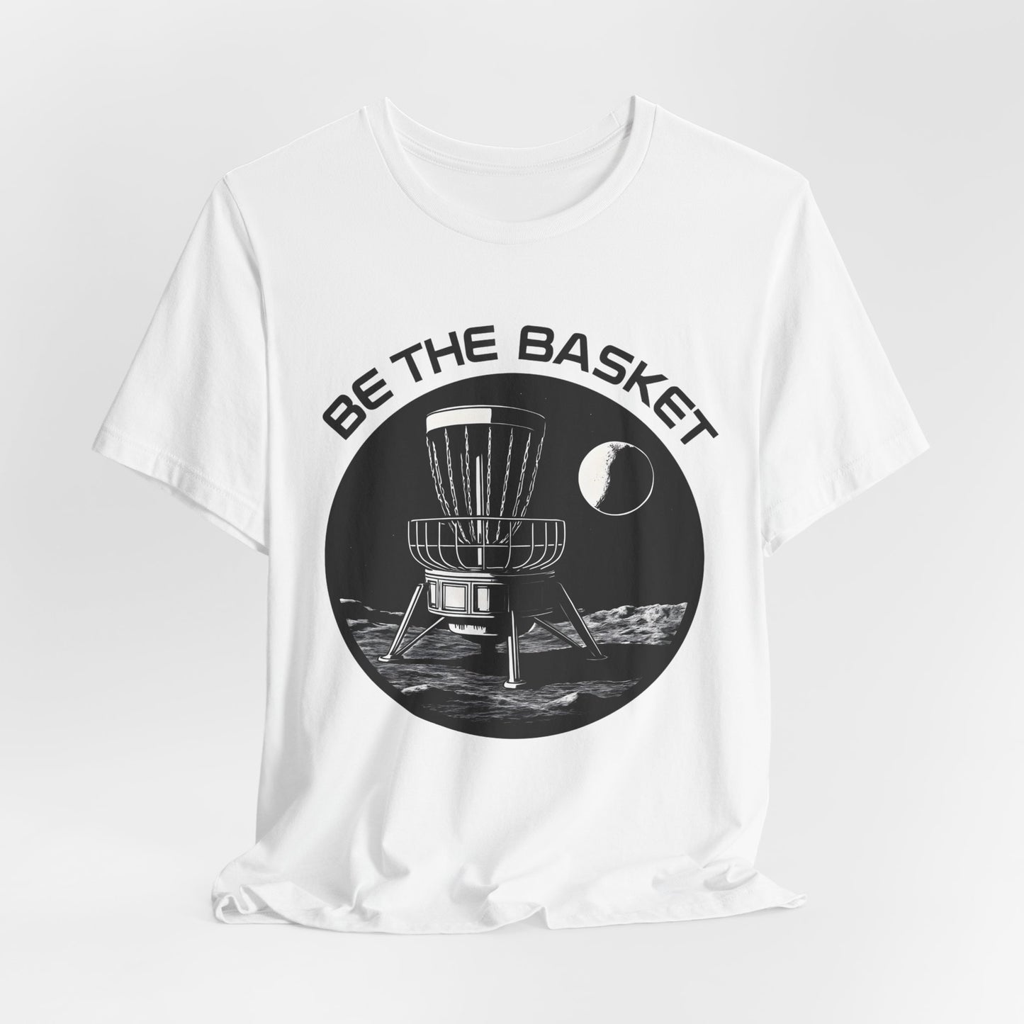 BE THE BASKET Disc Golf Moon Black and White, Unisex T-Shirt, Disc Golf Shirt