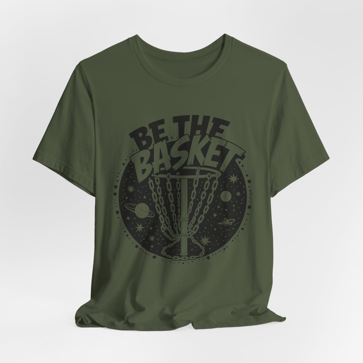 BE THE BASKET Disc Golf Space Black White 1 , Unisex T-Shirt, Disc Golf Shirt