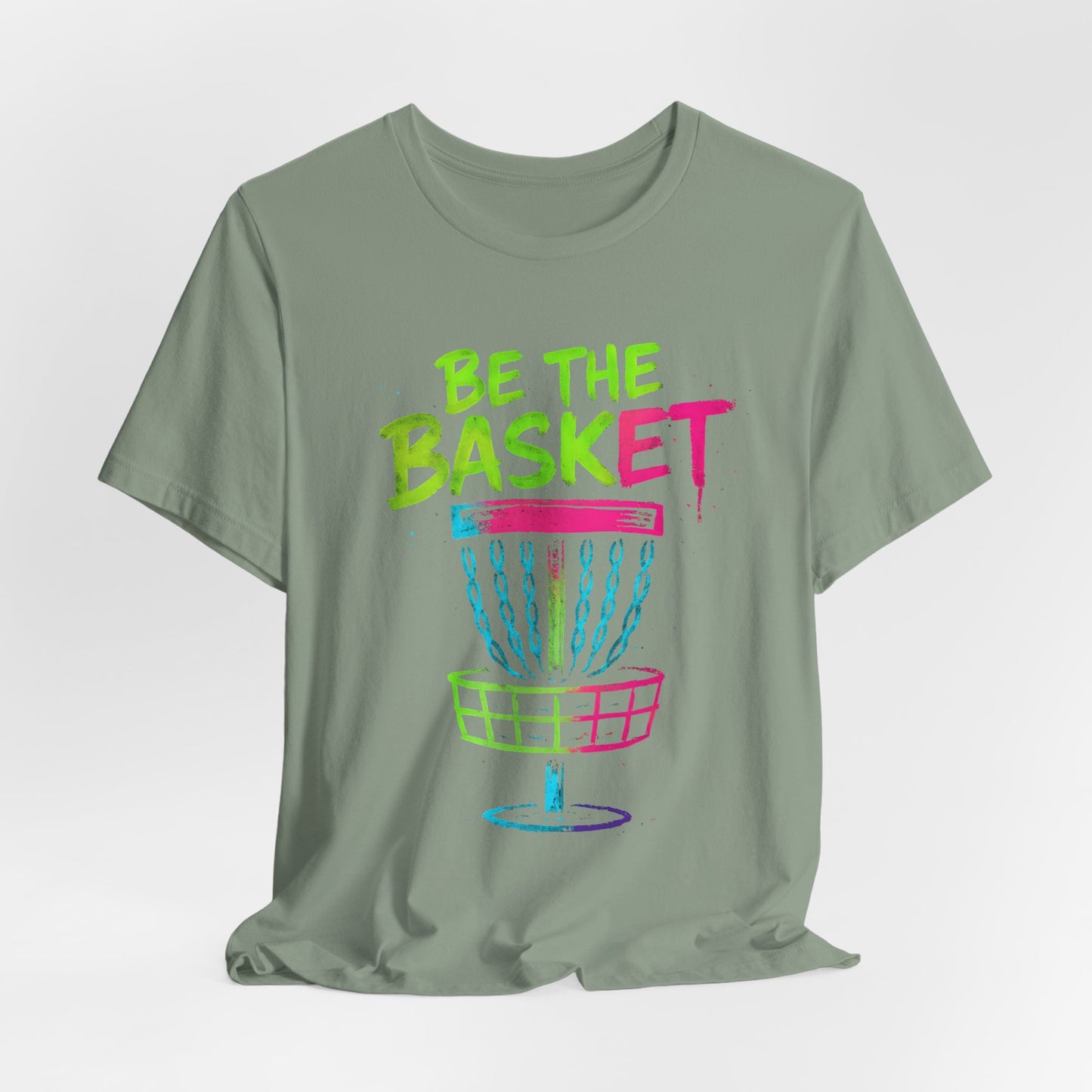 BE THE BASKET Disc Golf Basket Colorful Distressed 2, Unisex T-Shirt, Disc Golf Shirt