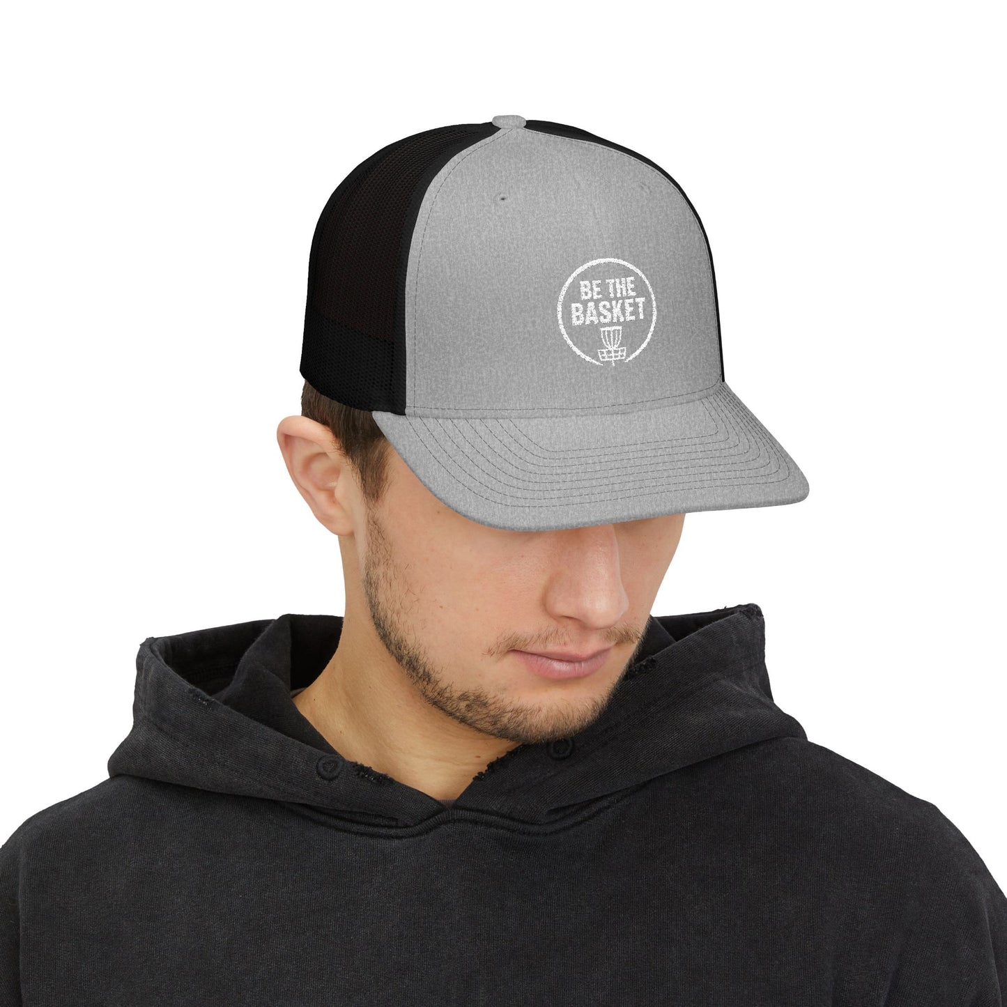 BE THE BASKET Disc Golf Basket Logo Embroidered Trucker Cap