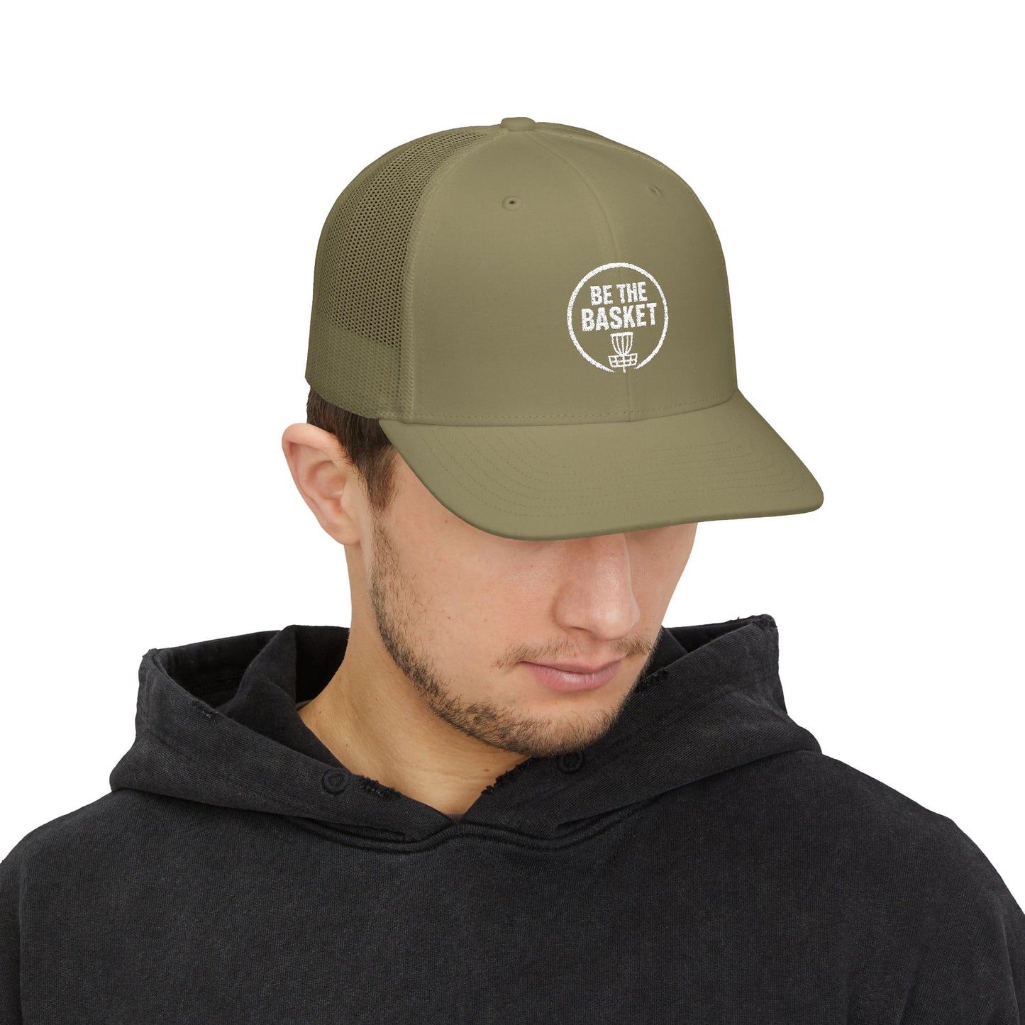BE THE BASKET Disc Golf Basket Logo Embroidered Trucker Cap