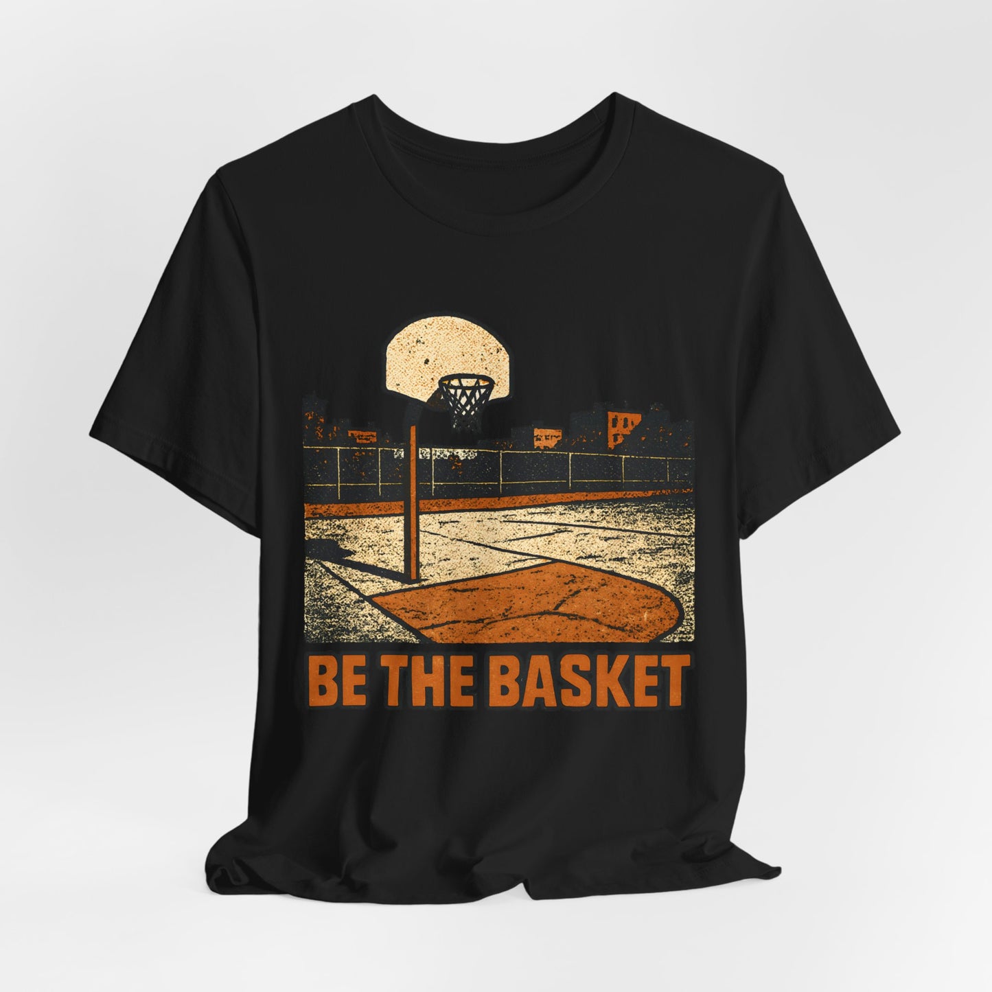 BE THE BASKET Basketball Goal City Distressed Orange 2, Unisex T-Shirt, Disc Golf Shirt