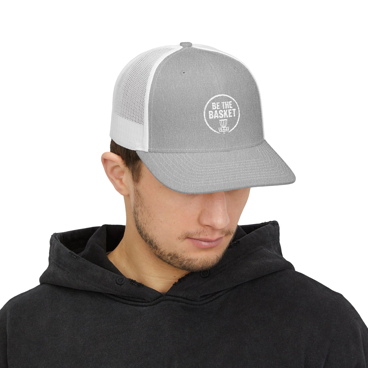 BE THE BASKET Disc Golf Basket Logo Embroidered Trucker Cap