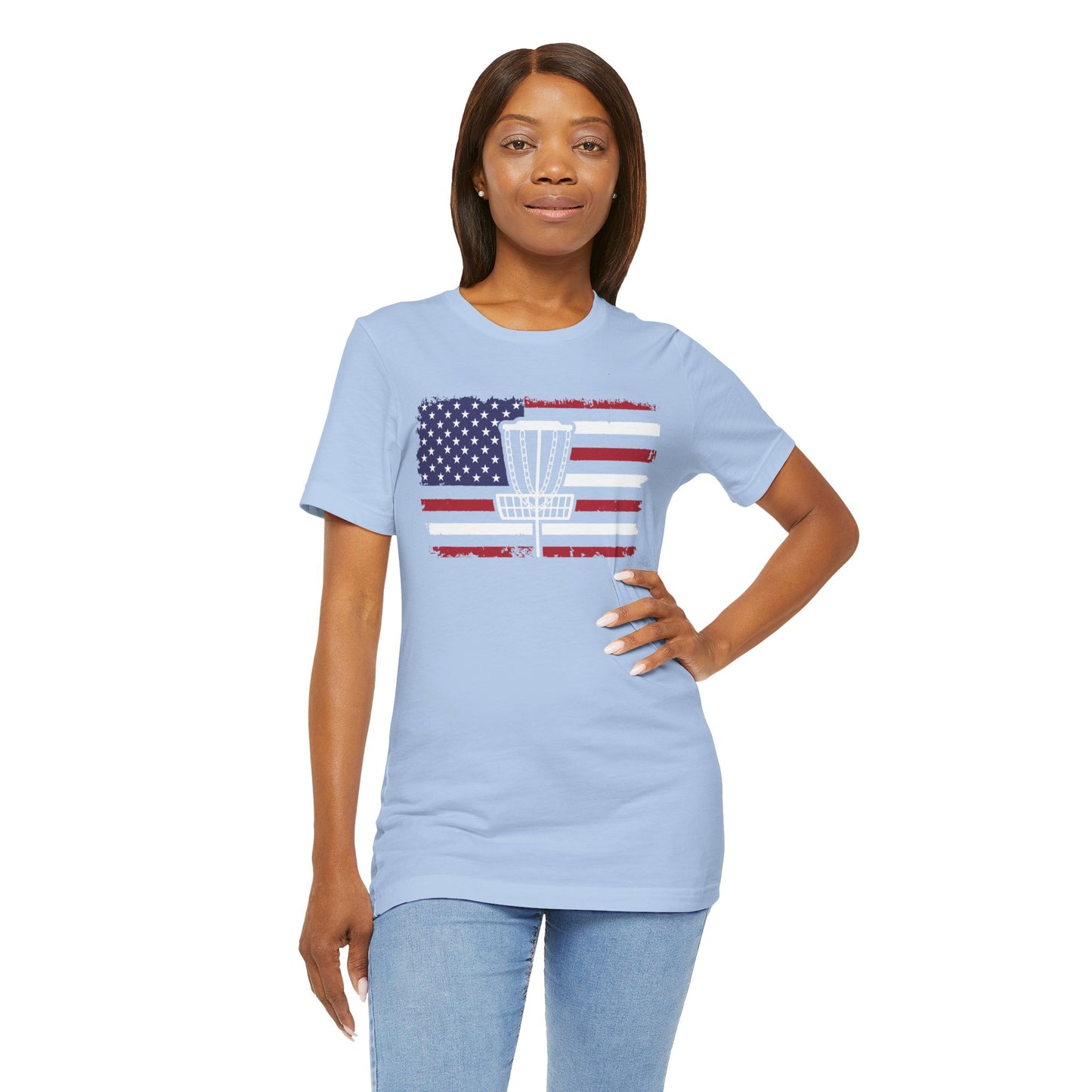 Patriotic Disc Golf Unisex T-Shirt, White Basket , Disc Golf Shirt